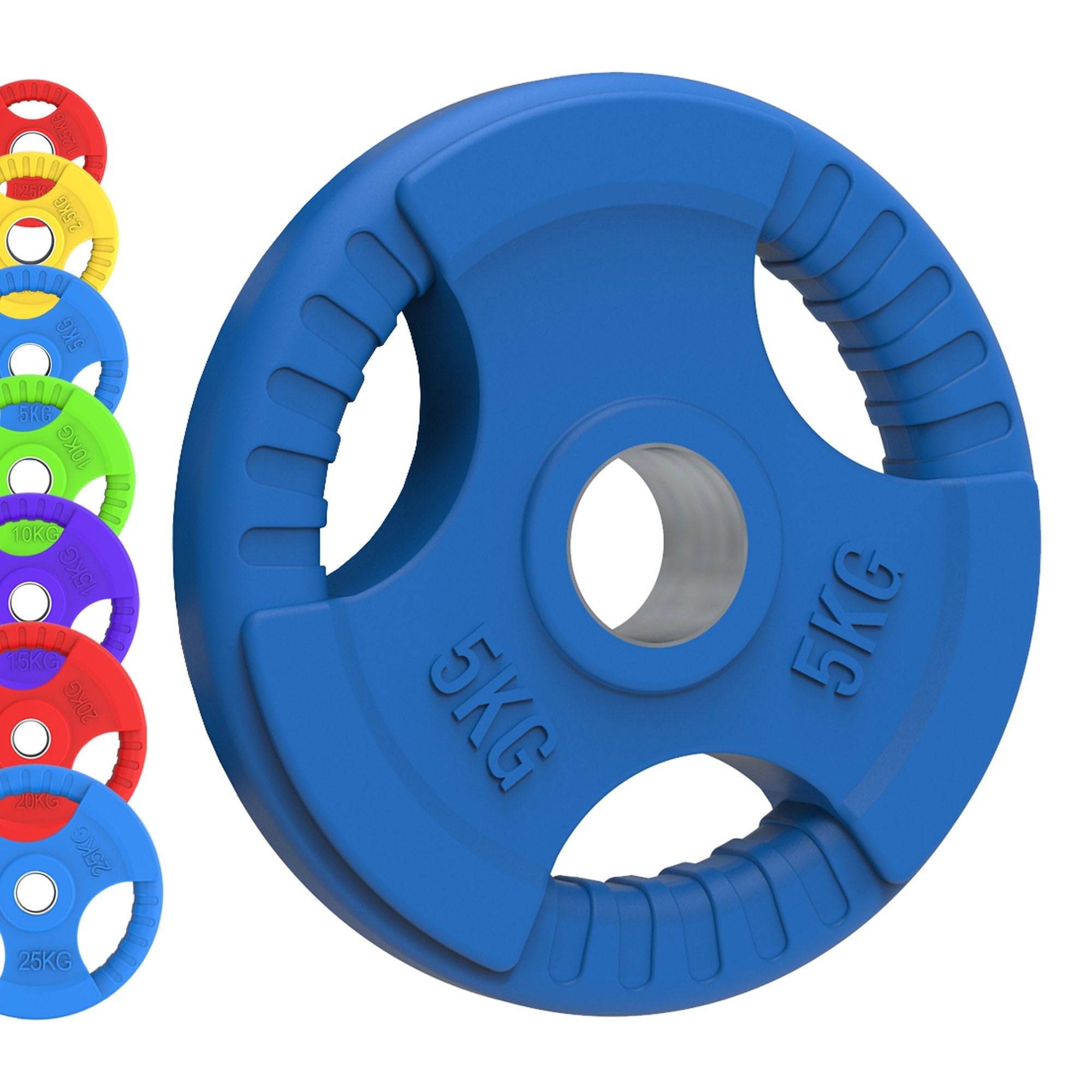 Body Revolution Gumowe płyty olimpijskie Tri Grip promieniowe obciążniki – żeliwne tarcze do prętów 5 cm 50 mm (1,25 kg - 25 kg) (para 25 kg)