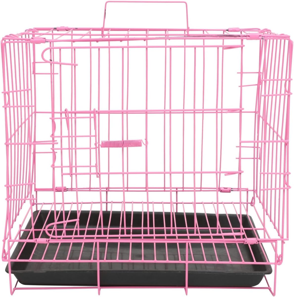BESTonZON Folding Pet Cage Small and Medium Dogs Portable Iron Wire Crate with Ventilation for Cats Rabbits Pink Compact Kennel for Travel and Home Use
