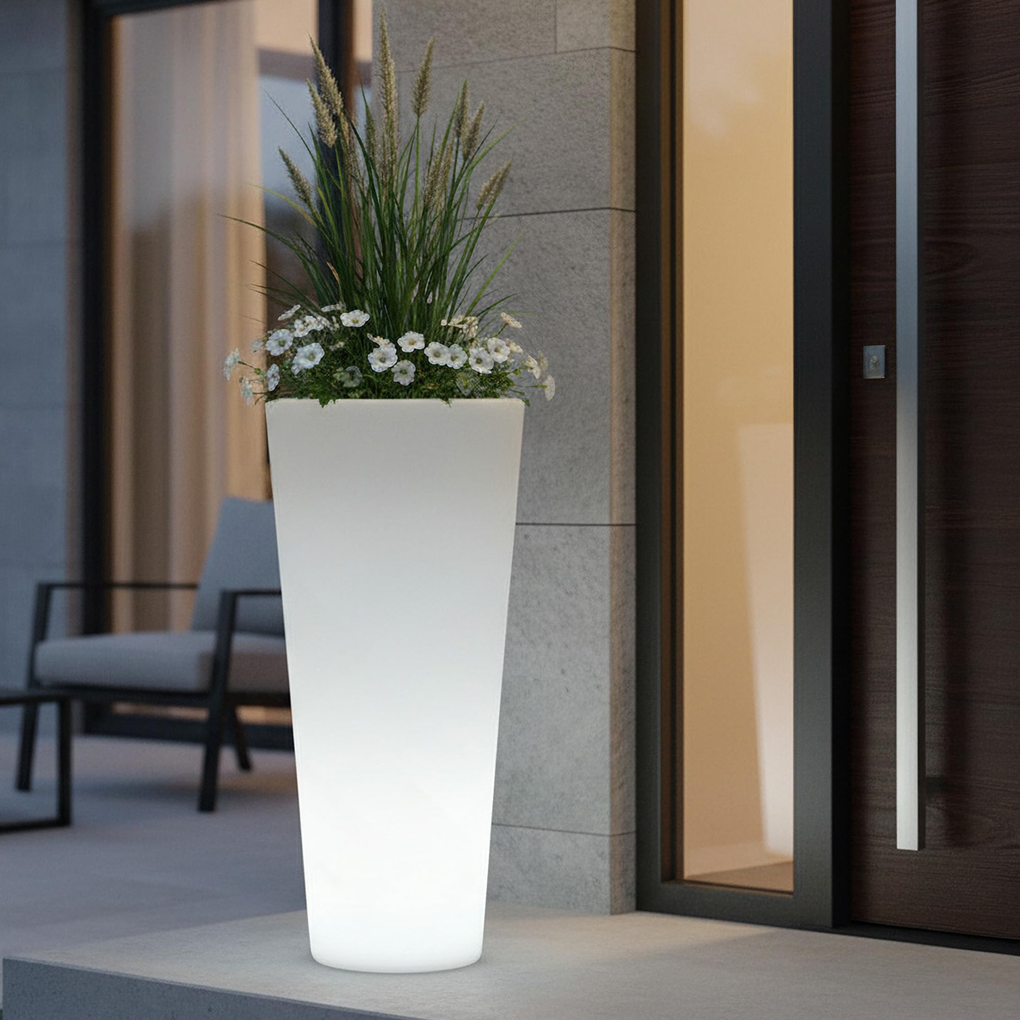Arnusa Vaso da fiori moderno illuminato 90x37 cm fioriera PL404S vaso da fiori LED RGB con batteria e alimentatore per interni ed esterni