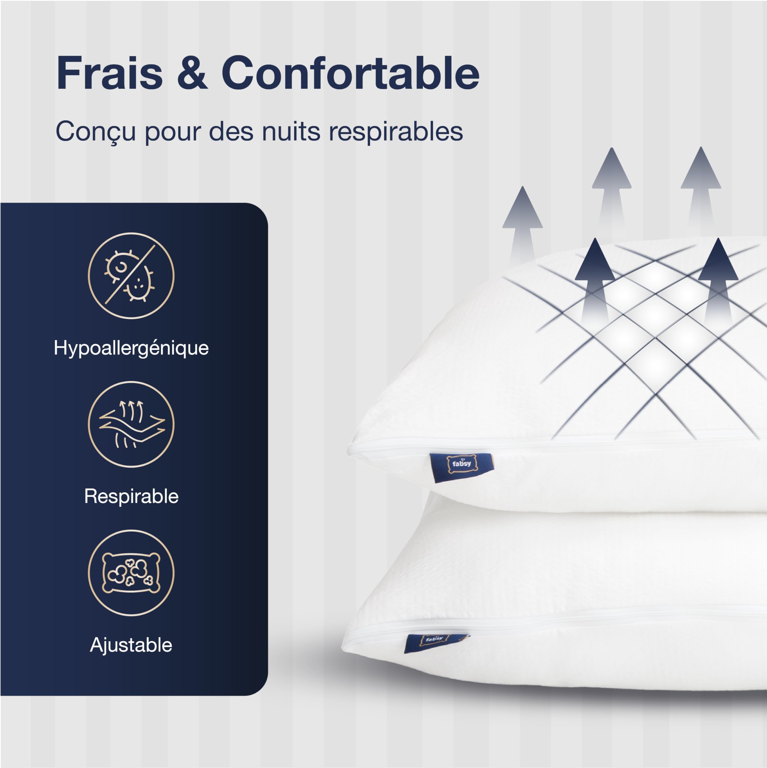 Fabsy Lot de 2 oreillers de lit-Oreiller en Microfibre-Oreiller Super Doux et Rafraîchissant, Rempli de bules de Polyester Respirantes-Durable–Coussin Réglable en Hauteur (Blanc, 65x65cm)