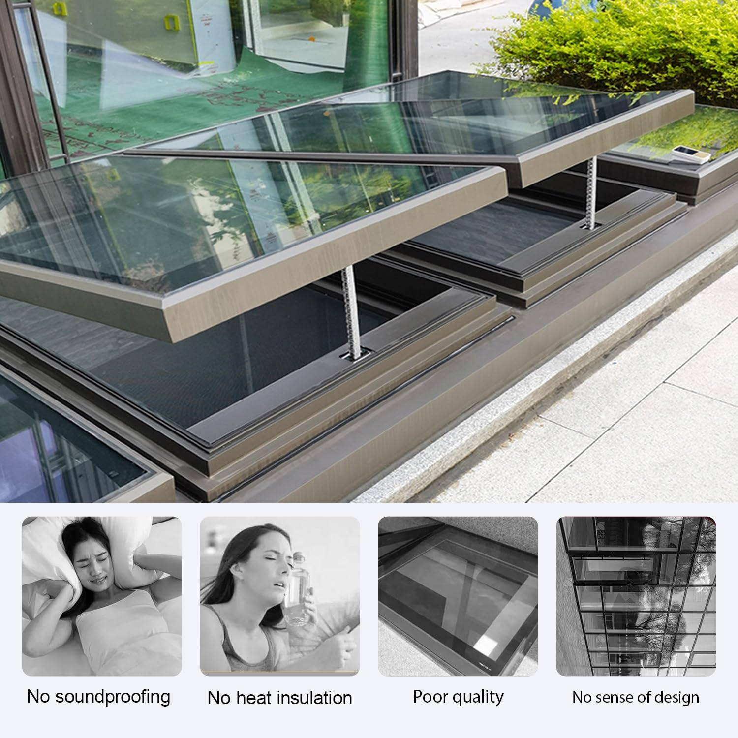 Ventana de Techo Con Salida Eléctrica Inteligente, Claraboya de Techo para El Hogar con Control Remoto, Ventana de Pozo de Iluminación Subterránea, Sensor de Lluvia para Ático/solárium/sótano/ático(Lx