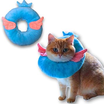Adjustable Comfy Flower Style Elizabeth Collar for Cats Puppies Soft Recovery Cone Pet Protective Neck Collar Blue Angel Wing, Small