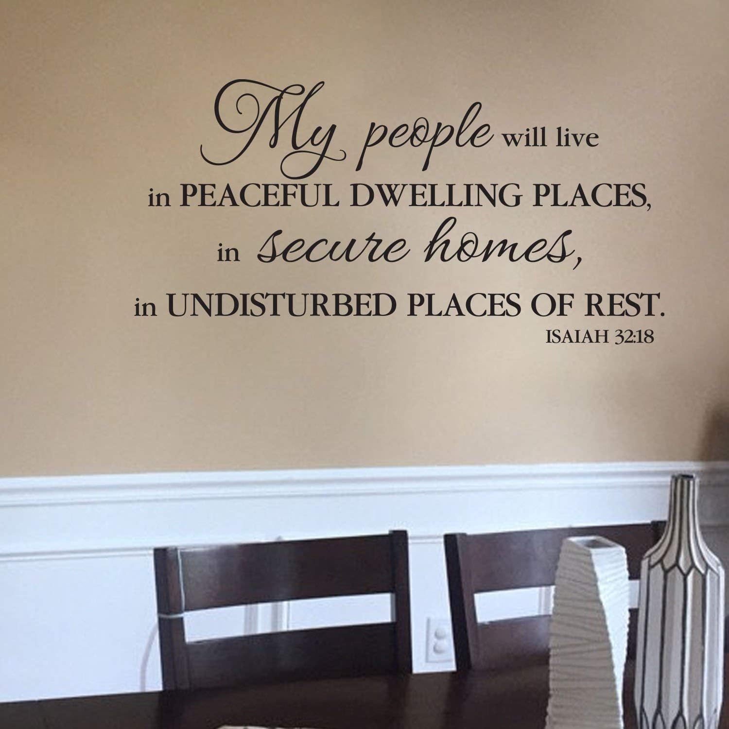 Isaiah 32:18 Vinyl Wall Decal 1 by Wild Eyes Signs, My people will live in peaceful dwellings, Home Hallway Quote, Bible Verse Decor, Youth Room, Living Family Room, ISA32V18-0001