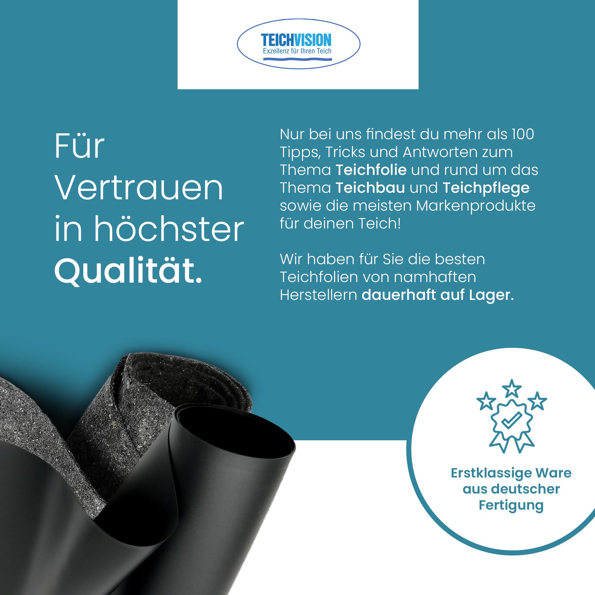 TeichVision PVC Teichfolie 1 mm 2 m x 3 m Teichvlies 300g schwarz grau