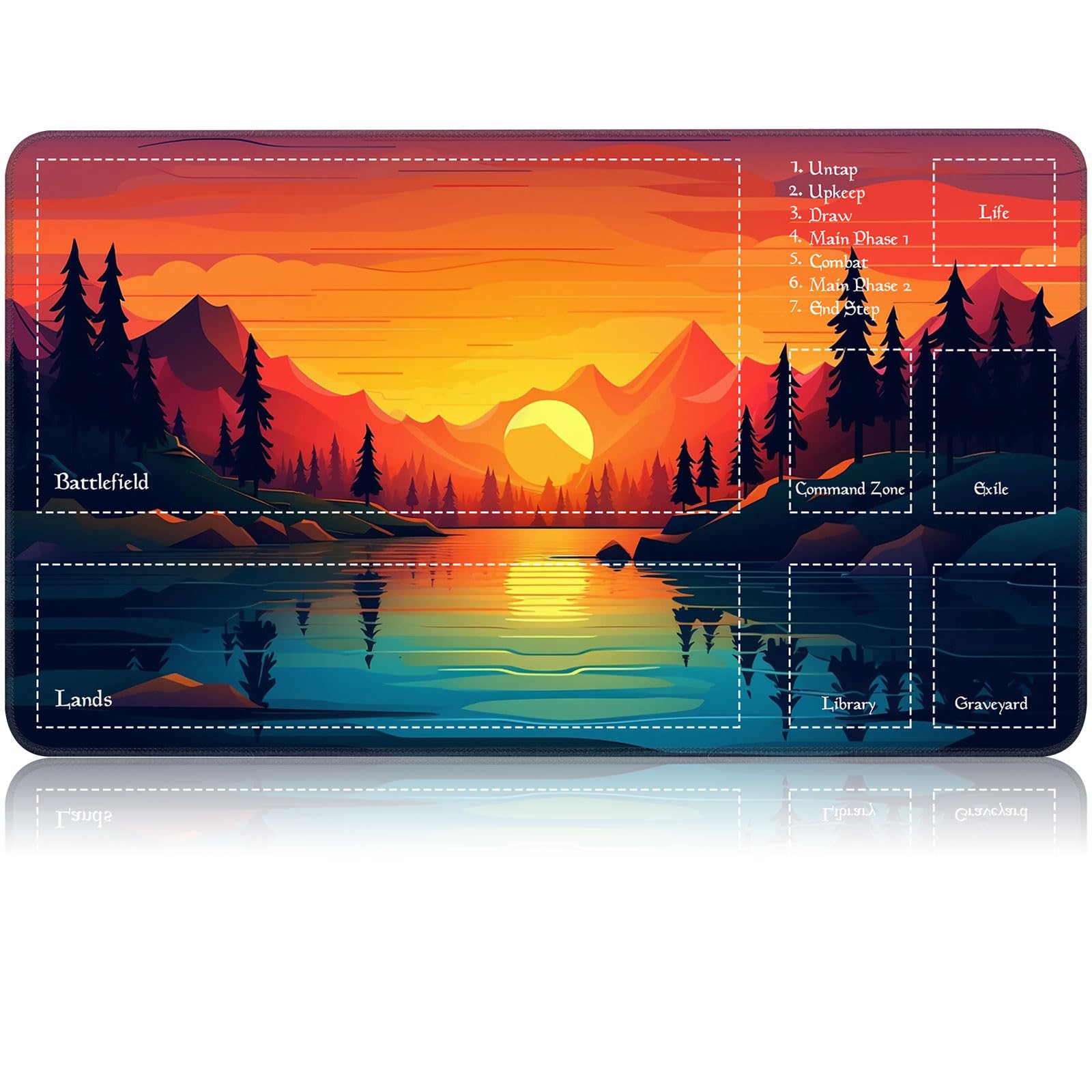 for MTG Game Playmat, for Magic TCG Rubber Play mat,Tabletop Card Playmats with Smooth Surface,Trading Card Inked Game Mat with Zones,Battle Game,Sunset Forest