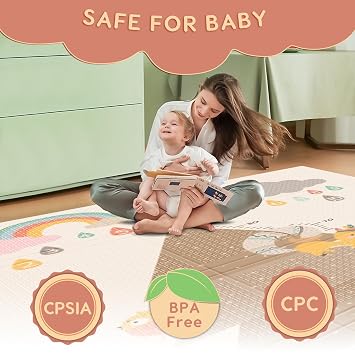 Fshibila 50 50 Baby Play Mat for Floor, Baby Playmat for Playpen, Thick Ultra Soft Playpen Mat for Playing or Crawling, Provides Cushioning, Double-Sided Pattern (0.4 Thick)
