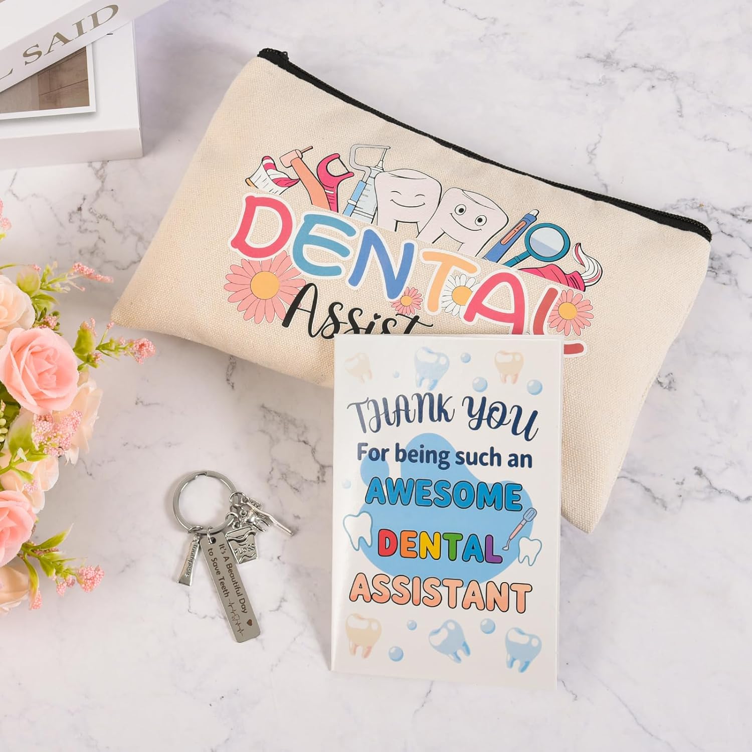 Dental Assistant Gifts for Women Unique Dental Gifts Funny Dentist Gift Including Tumbler Mug Socks Badge Reel Holder Makeup Bag Keychain for Birthday Christmas