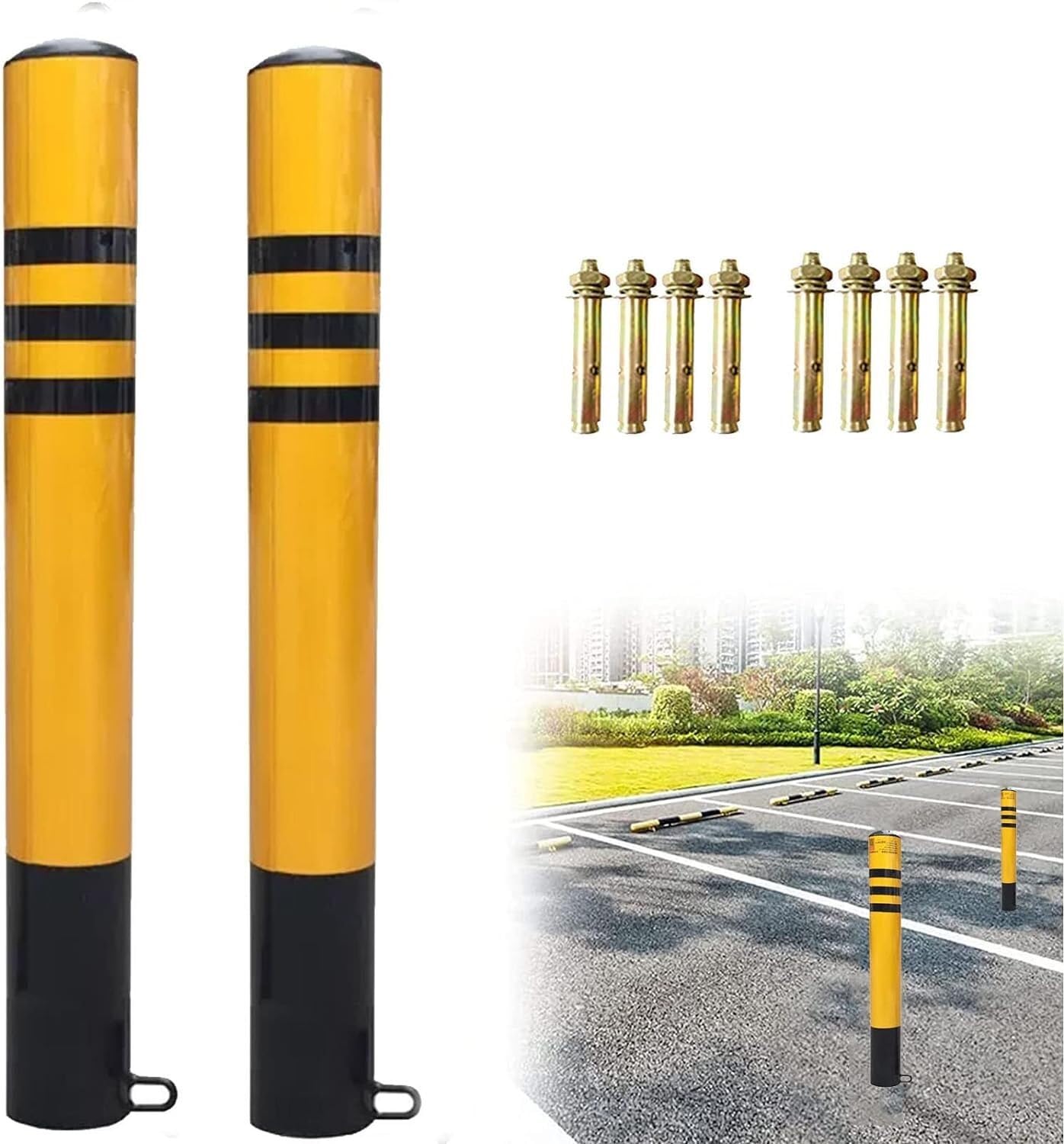 GTHTUHFD Parking Guardrails Set Of 2 Parking Bollard Security Posts With Reflective Parking Barriers Bollard Post,89X750Mm,114x1000mm
