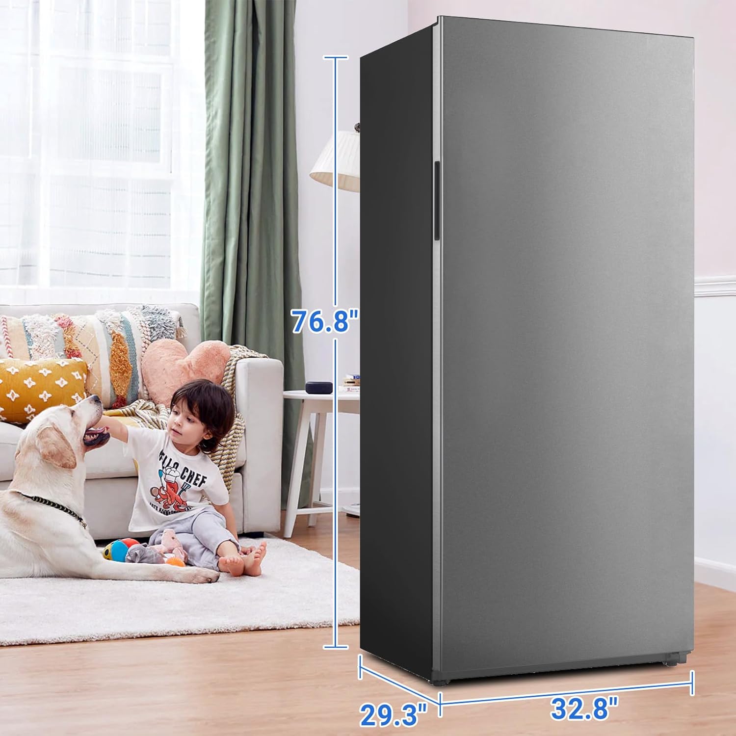 Smad Stand Up Freezer, Frost Free Upright Freezer 21 Cu.Ft., Convertible Freezer/Refrigerator with Drawers and LED Light for Garage, Home,Office, Stainless Steel, Right Open Door