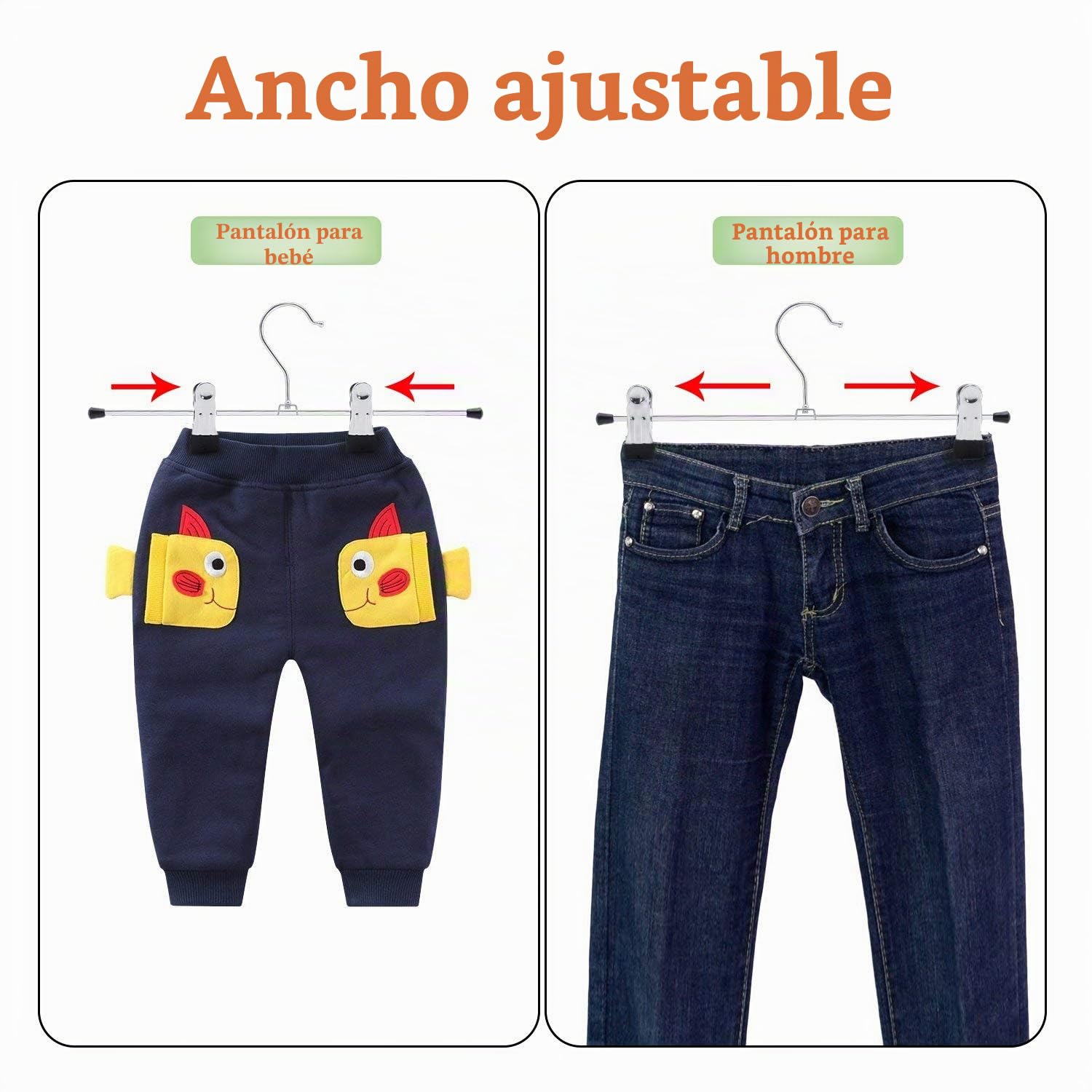 Perchas de Falda 20 Piezas Percha para Pantalón con Adjustable Clips Antideslizantes 40cm Grande Perchas para Faldas Abrigos Vestidos