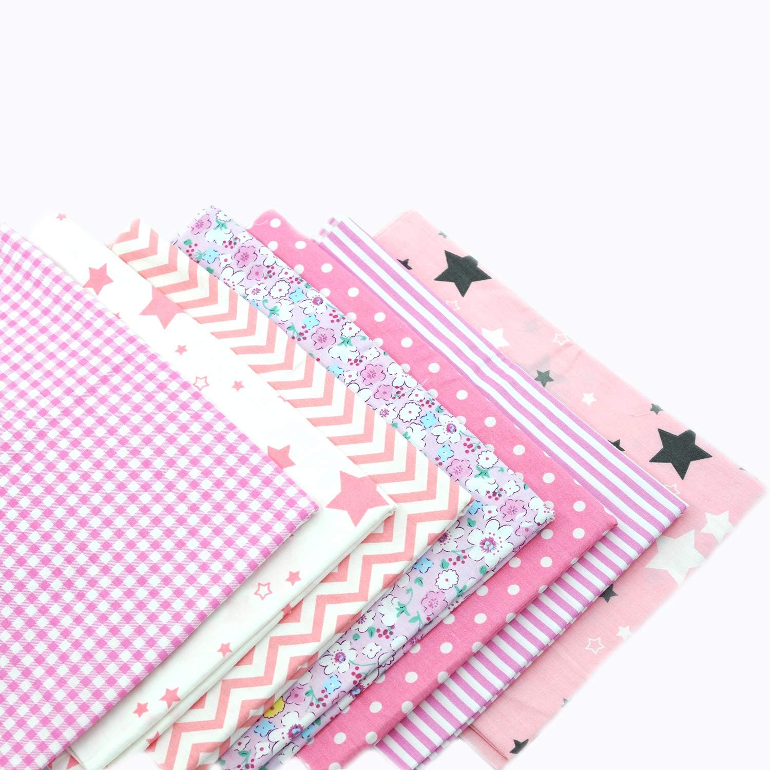 Printed Cotton Twill Pre-Cut Quilting Fat Quarter Fabric Assortments Craft Cloth Bundle Squares DIY for Sewing Crafting Rose Flavor(Pink Assortments,18 by 20.5Inch)