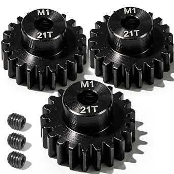 3-Pack Hardened Steel M1 Pinion Gear 21T with 5mm Bore for 1/8 1/10 RC Cars