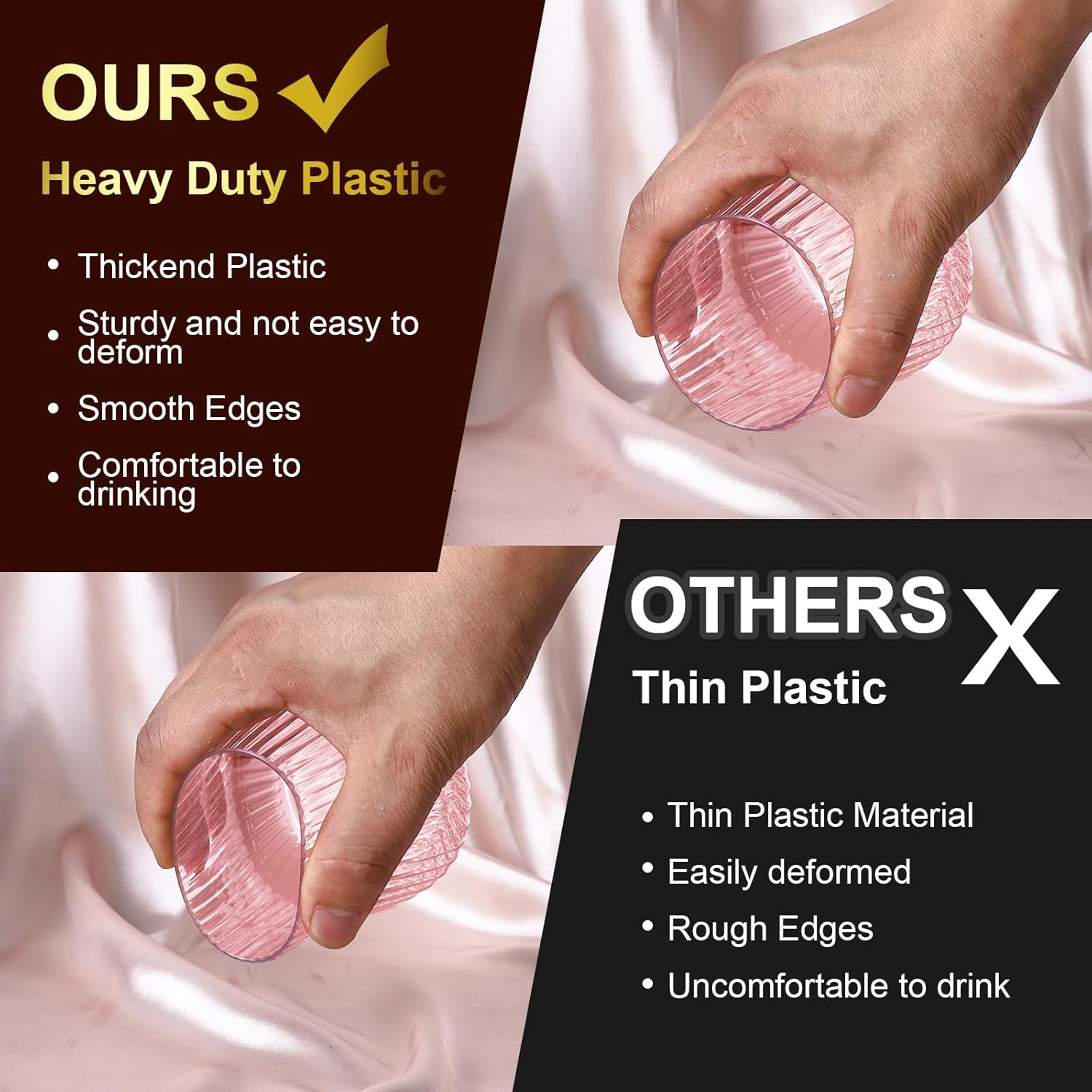 40 Pack Plastic Ribbed Wine Glasses, 14Oz Origami Disposable Wine Glasses Unbreakable Clear Plastic Cocktail Glasses Recyclable Shatterproof Reusable Wine Cups (14oz-pink-40pack) - Image 3