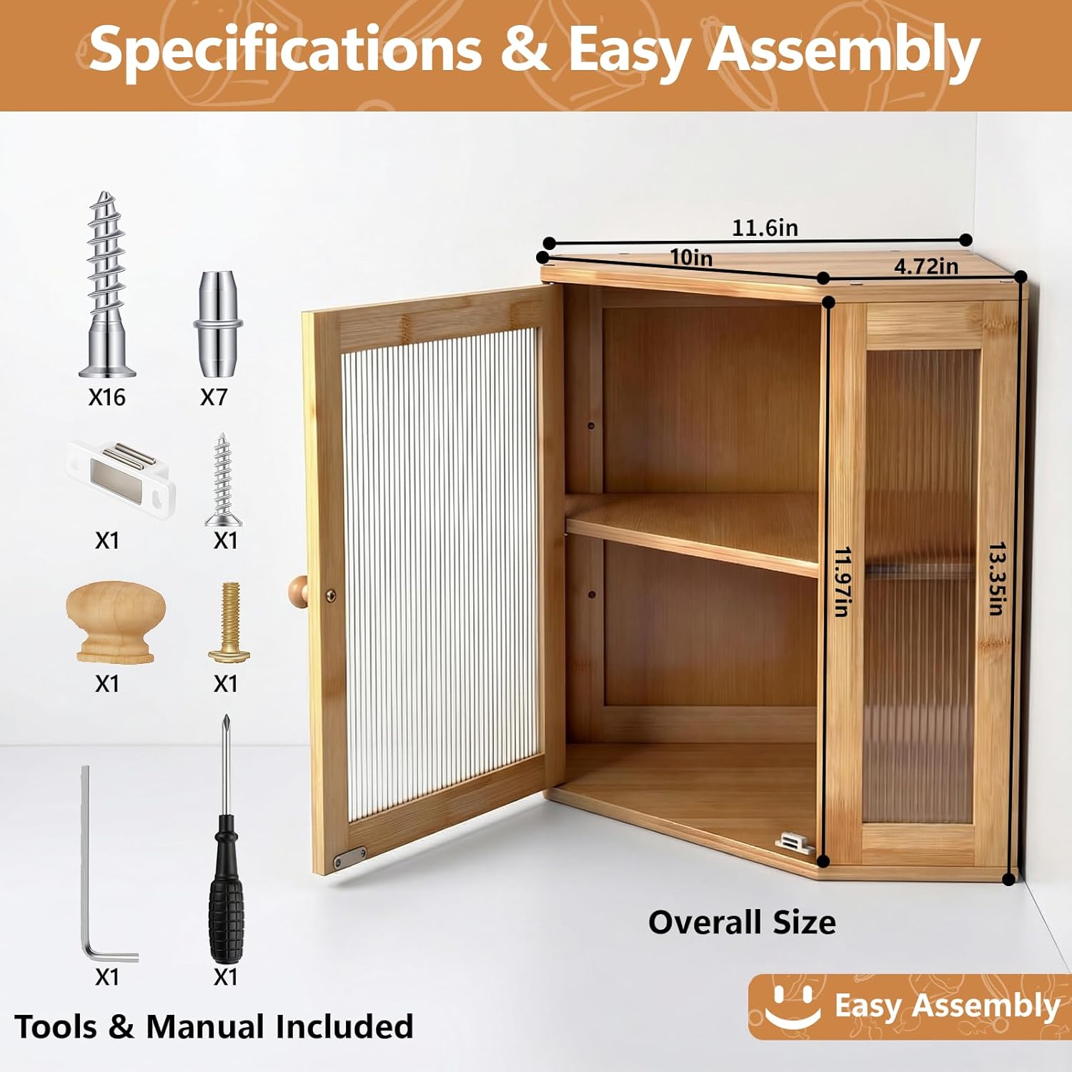 Corner Bread Box for Kitchen Countertop: Bamboo Storage Container for Homemade Bread, Two Layer Breadbox under Cabinet Mount, Large Bread Holder for Kitchen Counter, Pantry Shelf