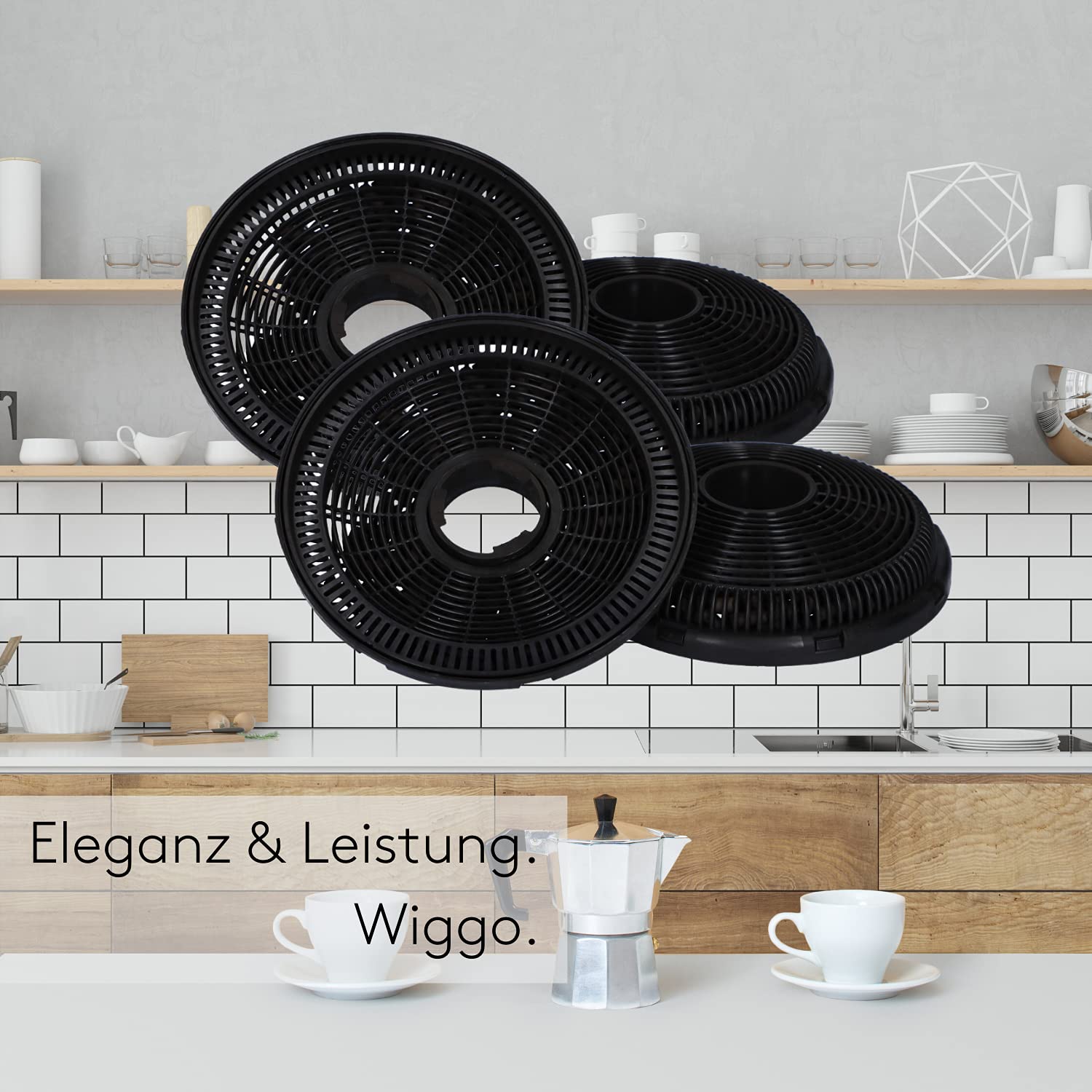 Wiggo Filtr z węglem aktywnym, okap kuchenny, 4 sztuki, zamiennik filtra węglowego do 50/60 cm, oczyszcza powietrze z pary, tłuszczu i nieprzyjemnych zapachów I okap kuchenny filtr węglowy