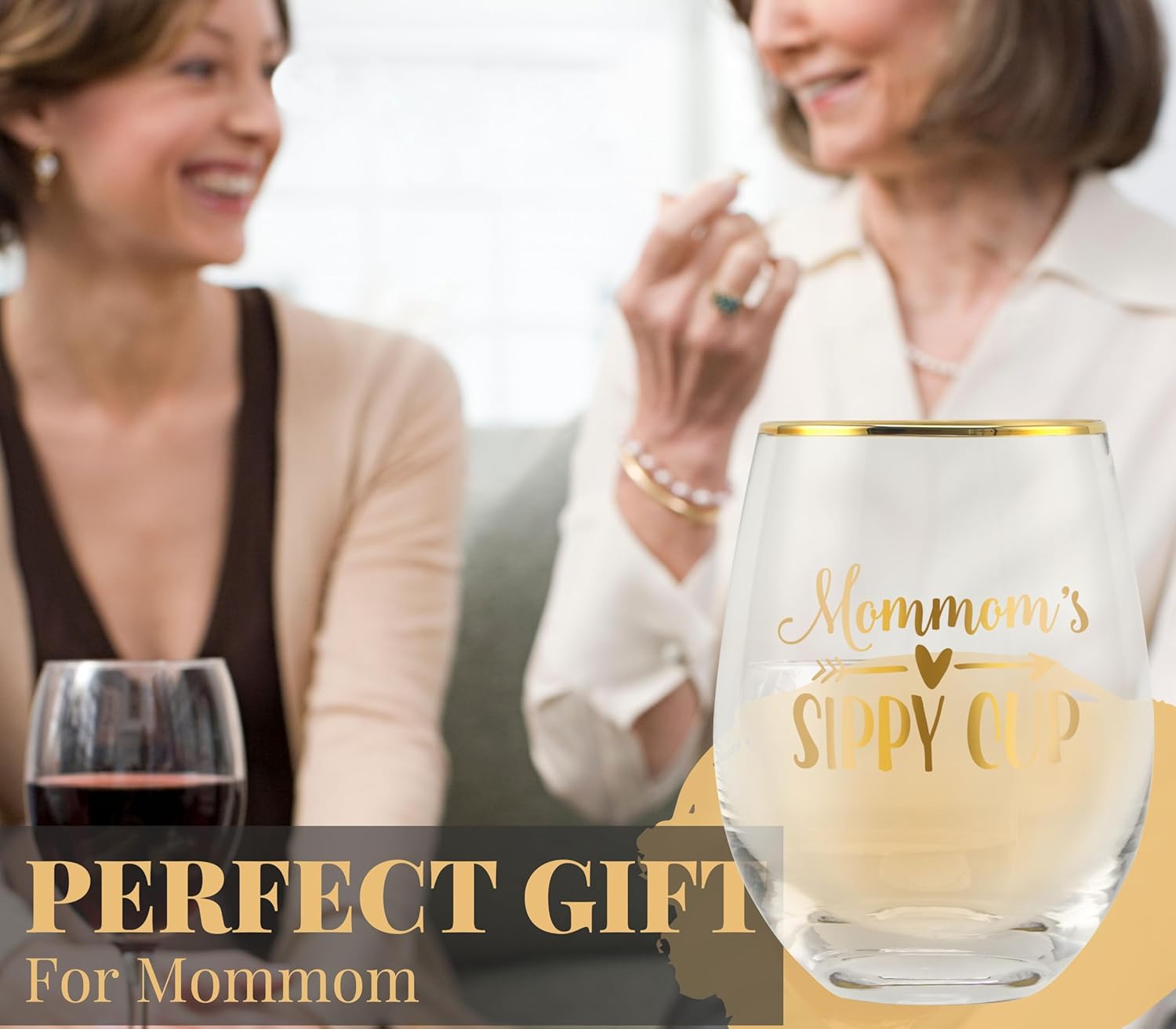 Onebttl Mommom Gifts for Grandma, Stemless Wine Glasses, for Grandmother on Mother's Day, Birthday, Mommom's Sippy Cup, 18 oz - Image 7
