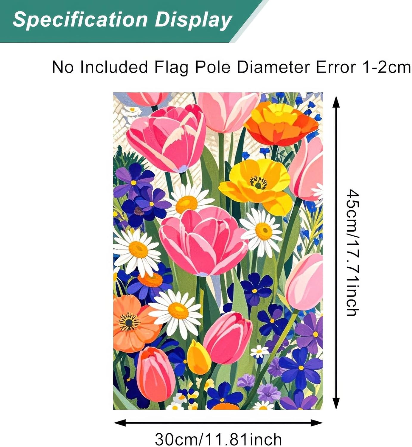 Spring Garden Flag Spring Decoration 12x18 Inch Floral Background Design with Tulips, Daisies, and Wildflowers Backdrop Double-Sided Yard Flag Holiday Yard Flag for Outdoor Garden Decor - Image 7