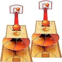 Onkuly 2-Pack Basketball 3-Tier Cupcake Stands - Sports Theme Party Decor, Birthday Cupcake Holders for Kids & Teens