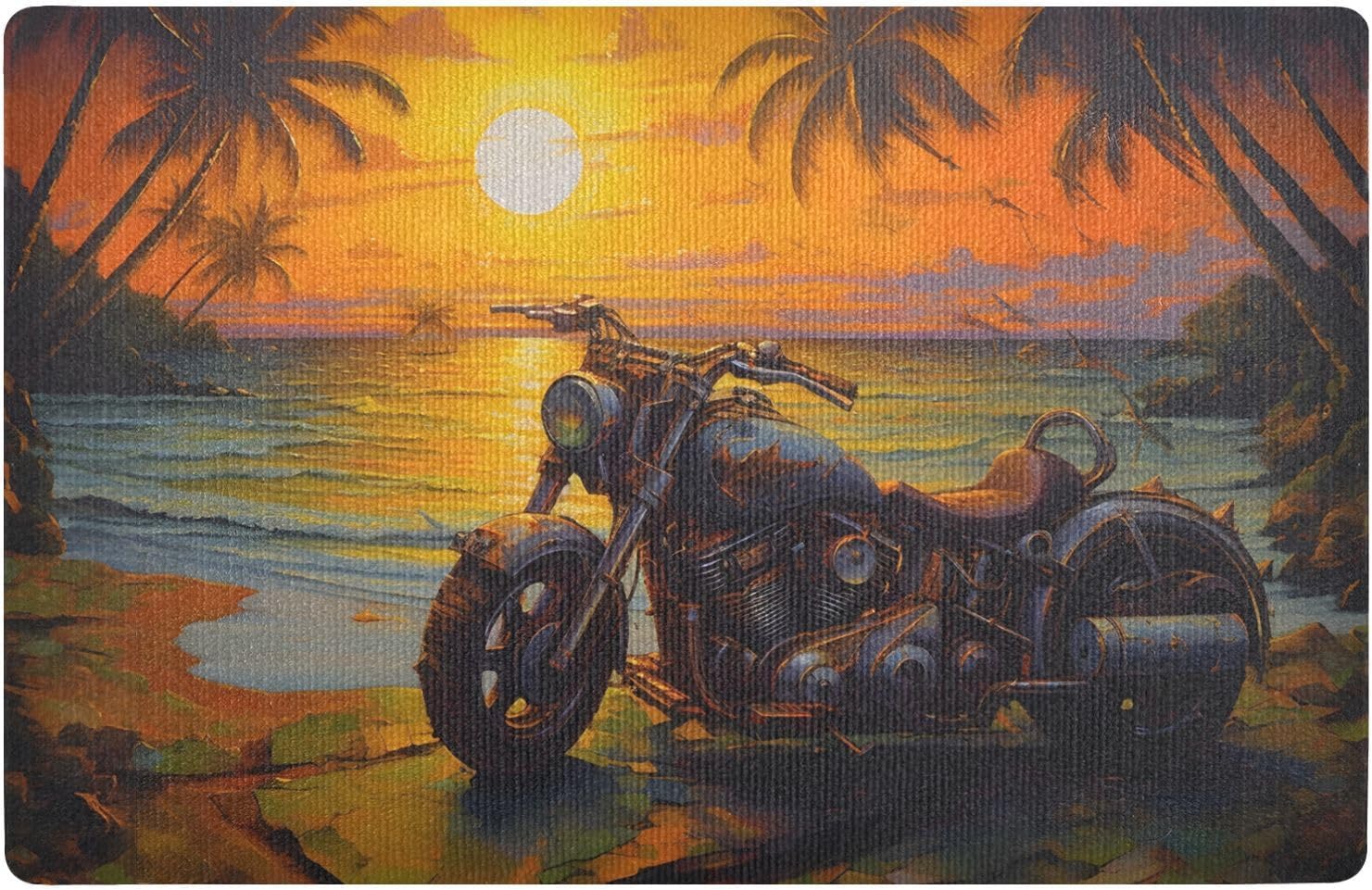 Doormat Motorcycle Sunset Print, Welcome Mat 20x32 inches Dirt Resist, Door Mat for Entryway Front Door Bedroom Bathroom