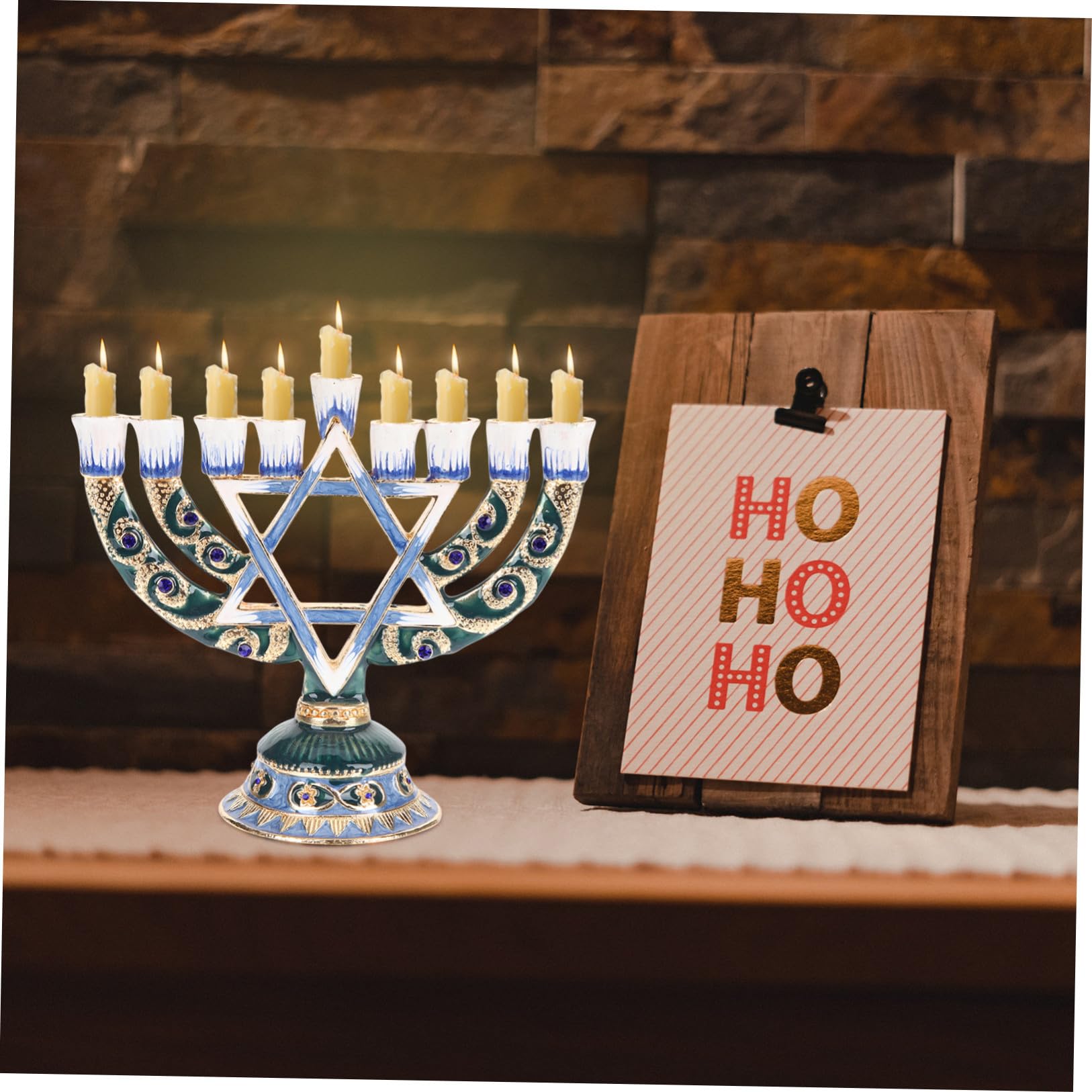 Luxshiny Candelabro Ebraico a 9 Bracci in Lega Retro Decorativo per Festa di Hanukkah Ornamento Stabile per Tavolo in Hotel e Casa