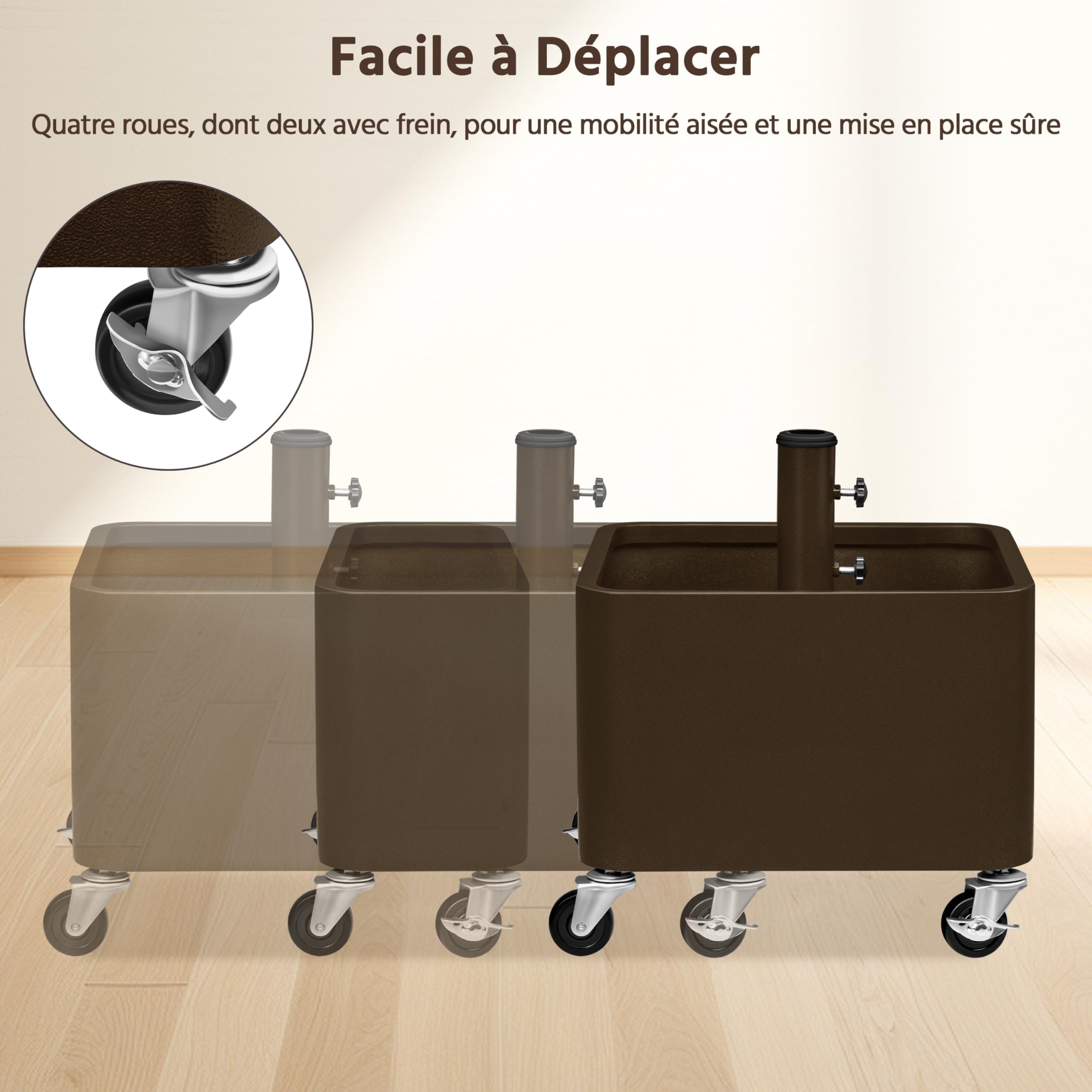 Yaheetech Pied de Parasol Carré avec Pot de Fleur 2 en 1, Charge Max. 150 kg, Support Parasol Base de Parasol avec roulettes, Trous de Drainage, Remplissage Sable/Pierres 45,5 x 45,5 x 48 cm