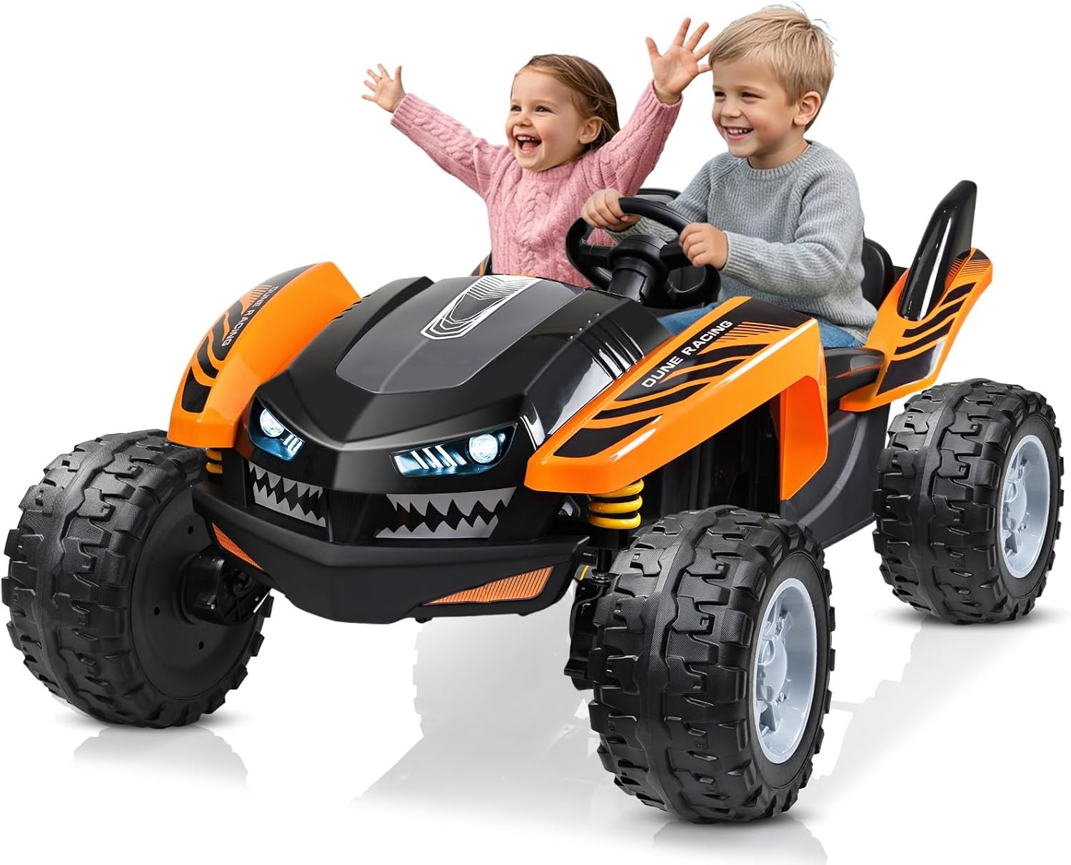 ANPABO 4x200W, Max 5.1MPH, EVA Tires,24V Shark car w/Remote Control, Bluetooth, 4-Wheeler Suspension, Ride on Cars for Kids(Orange)