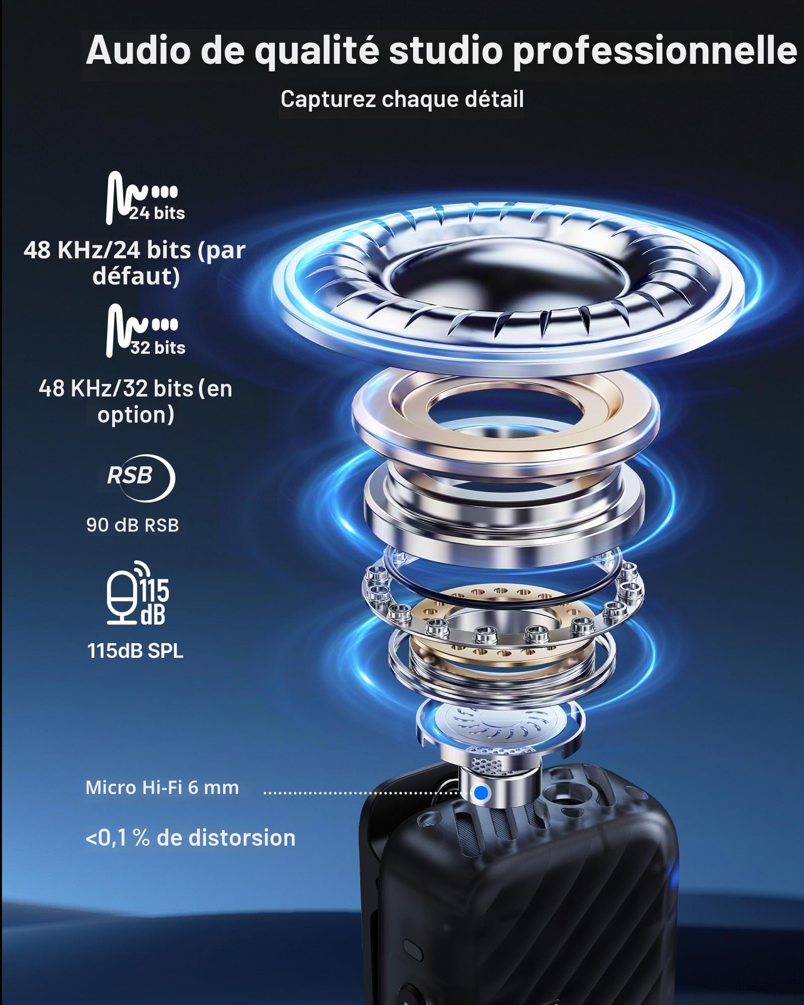 BOYA BOYAMIC 2 Micro Cravate sans Fil pour iPhone 15/16, Android, Mini Micro, Appareil Photo,Réduction de Bruit IA, 48 KHz/32 Bit, Mémoire 8G, Microphone pour Smartphone Contrôle Via Appli, 300m, 54h