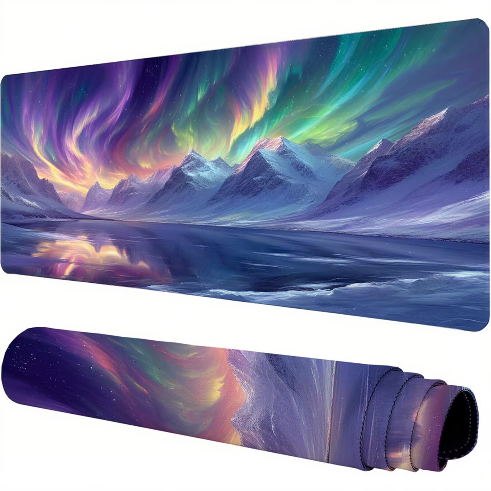 Kolorowa podkładka pod mysz XXL 1600 x 800 x 3 mm zorza pod ręką akcesoria biurowe antypoślizgowa gumowa podstawa i zszyte krawędzie podkładka pod mysz dla graczy do dekoracji biura dekoracyjnego