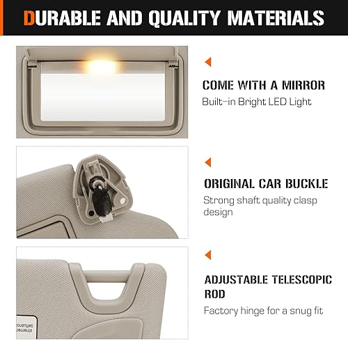 Miniatura 10 de Visera solar con luz de tocador para Nissan Altima 2013-2018 sin techo solar, repuesto para parasol gris del lado derecho del pasajero 96400-3TA2A