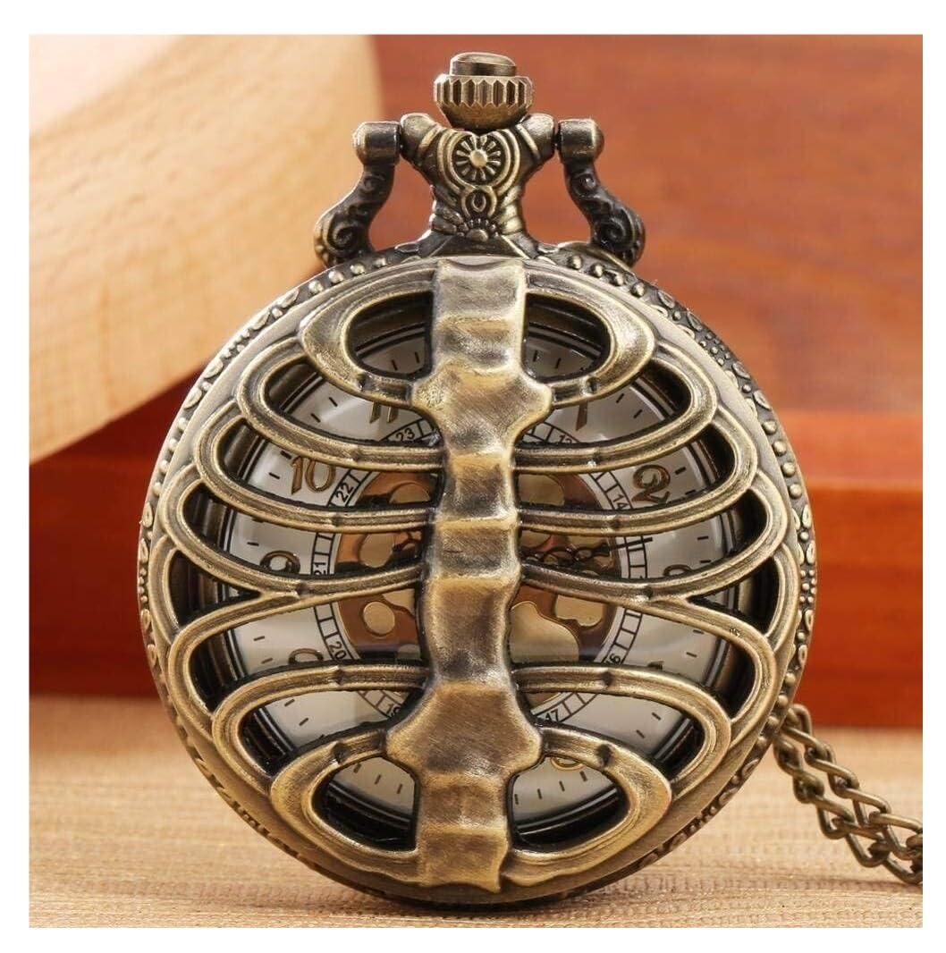 Reloj de Bolsillo Unisex Reloj De Bolsillo Bronce Antiguo Columna Vertebral Costillas Hueco Cuarzo Cadena Collar Colgante Clásico Fiestas
