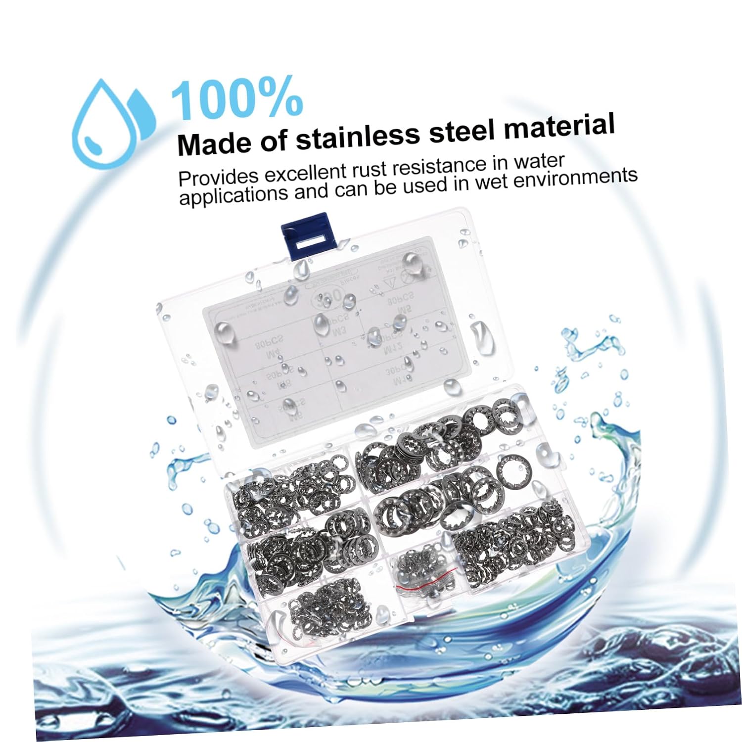 KOMBIUDA 390 Pcs Internal Tooth Serrated Lock Washers Set, Stainless Steel Push-on Locking Washers Assortment for Screws, Industrial Fasteners Kit M3-m10