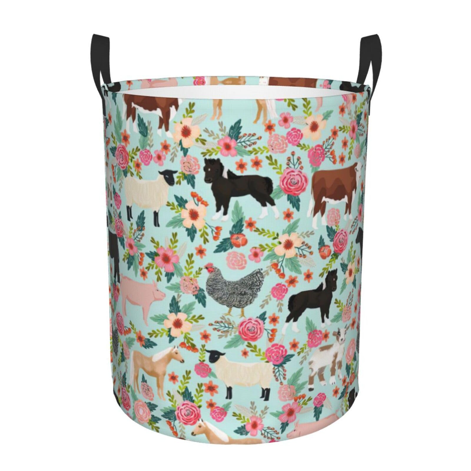 S Collapsible Round Farm animal Print Laundry Hamper