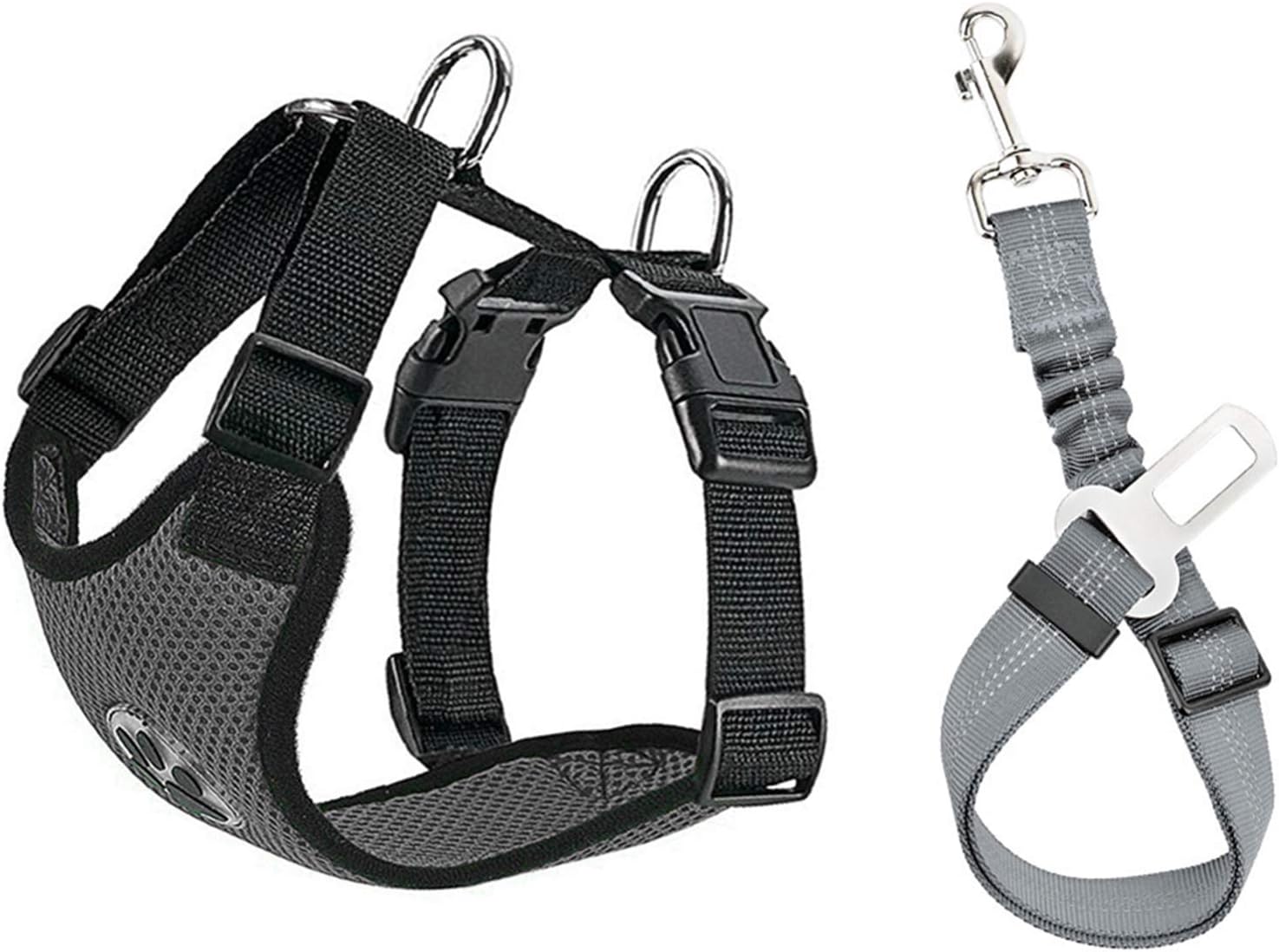 SlowTon Arnés de Coche para Perros con cinturón de Seguridad, Arnés de Seguridad para Perro, arnes Perro,Correa elástica Ajustable y Forro de Tela Transpirable en el vehículo