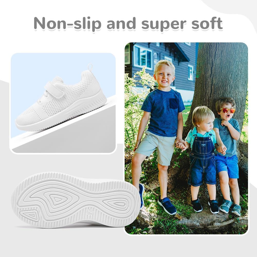 nerteo Girls Cheer Shoes Toddler Boys Kids Sneakers White Running Walking Sports Shoes - Image 3