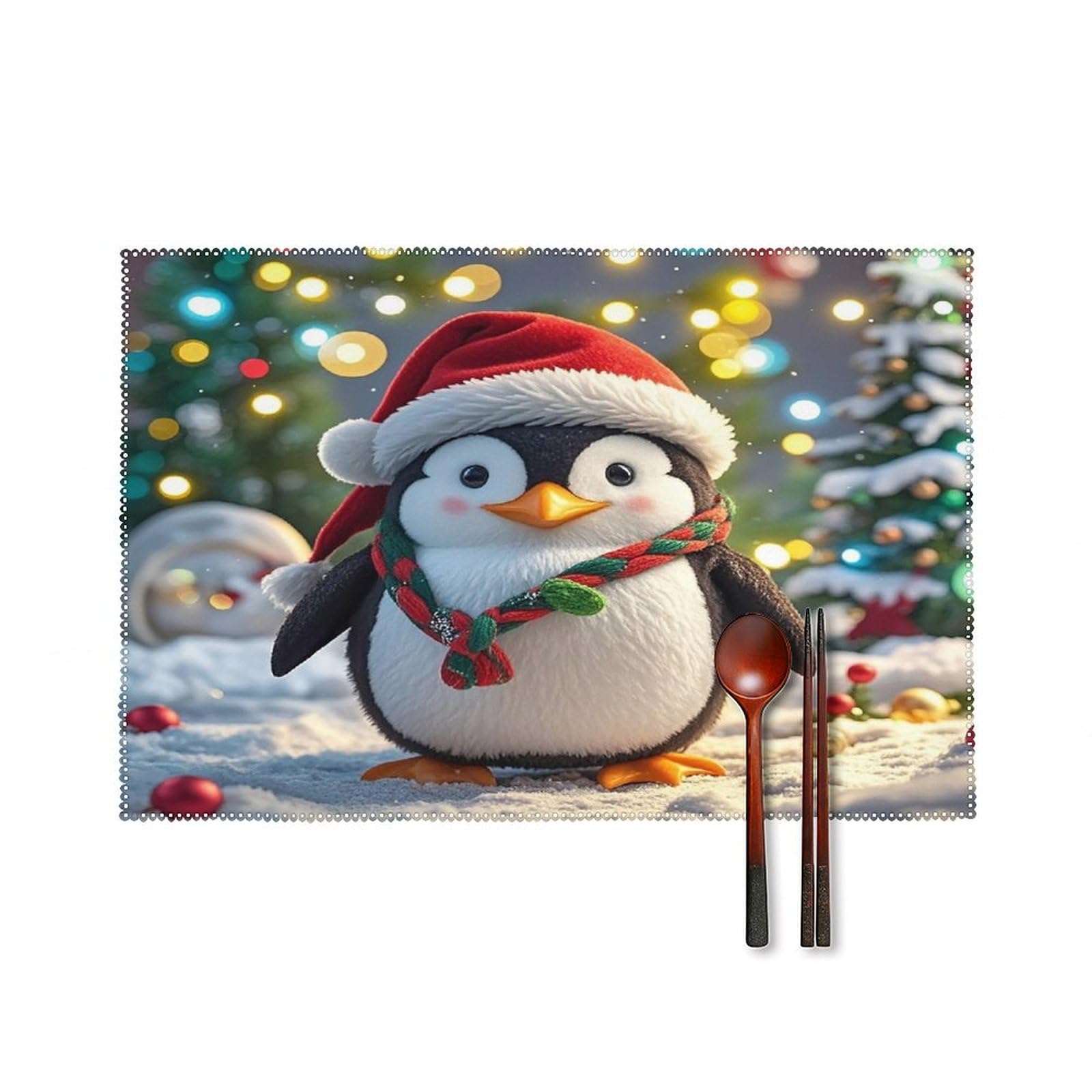 Christmas Funny Penguin Placemats Set of 6 Heat Resistant Non-Slip Place Mats Washable Wipeable Table Mats Elegant Farmhouse Placemat for Kitchen Dining Outdoor Party Table Decor