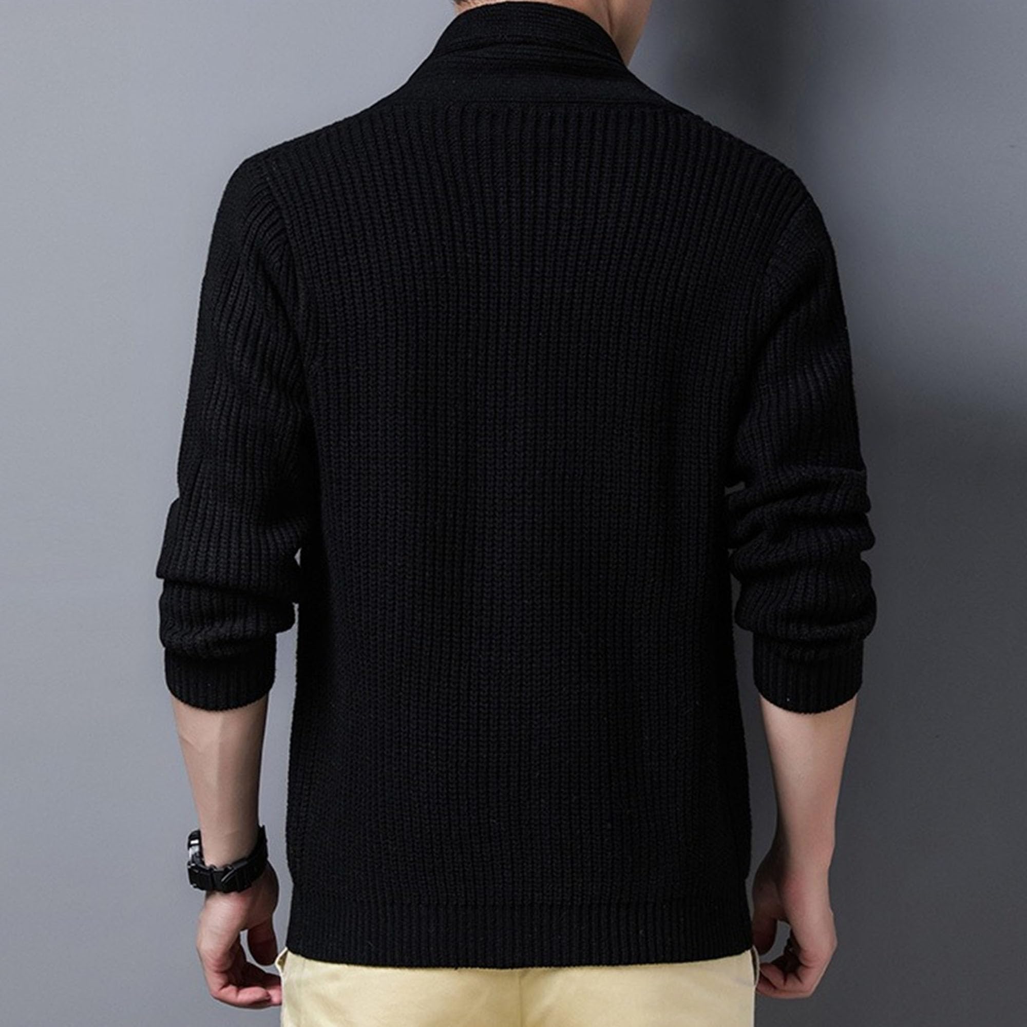 Męski szal kołnierz slim fit kardigan sweter regularne prążkowane kardigany sweter męski kabel dzianina zapinana na guziki kieszenie swetry