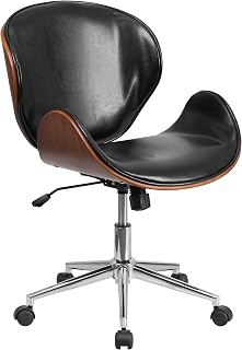Flash Muebles Mid Back Natural Madera Giratorio Silla de Conferencia en Piel