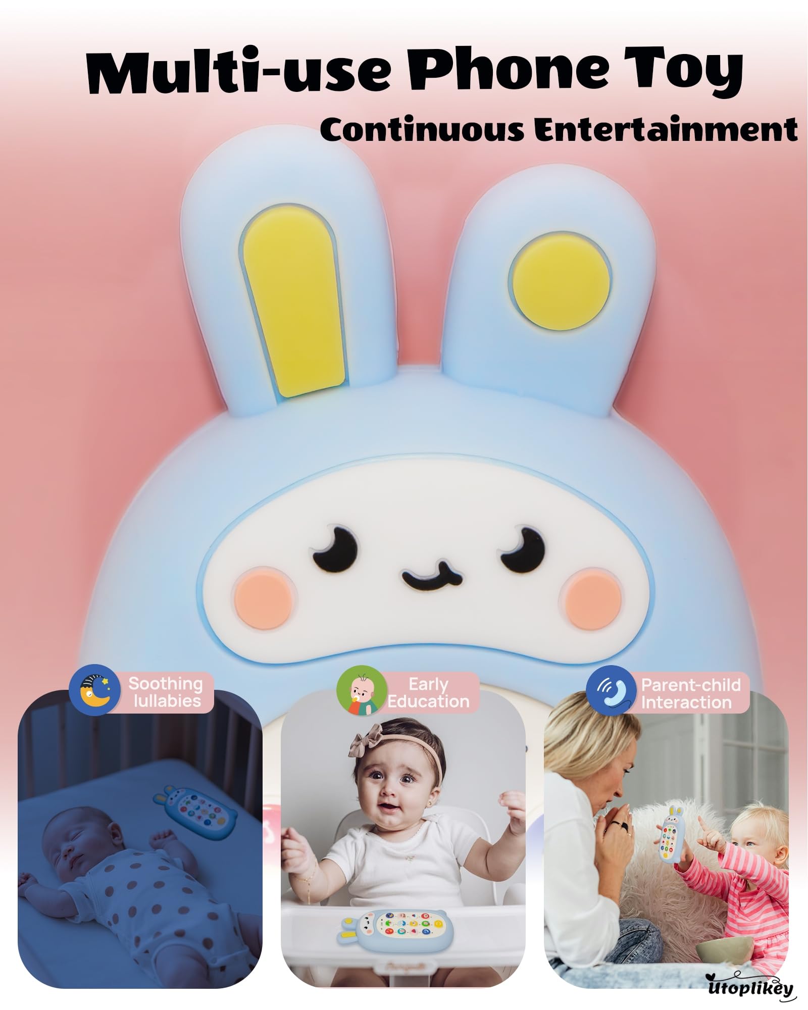Juguete para teléfono celular para bebé con 12 modos de aprendizaje y canciones de cuna calmantes, carcasa suave para teléfono celular, juguetes sensoriales cómodos, regalo para bebés, baby 3