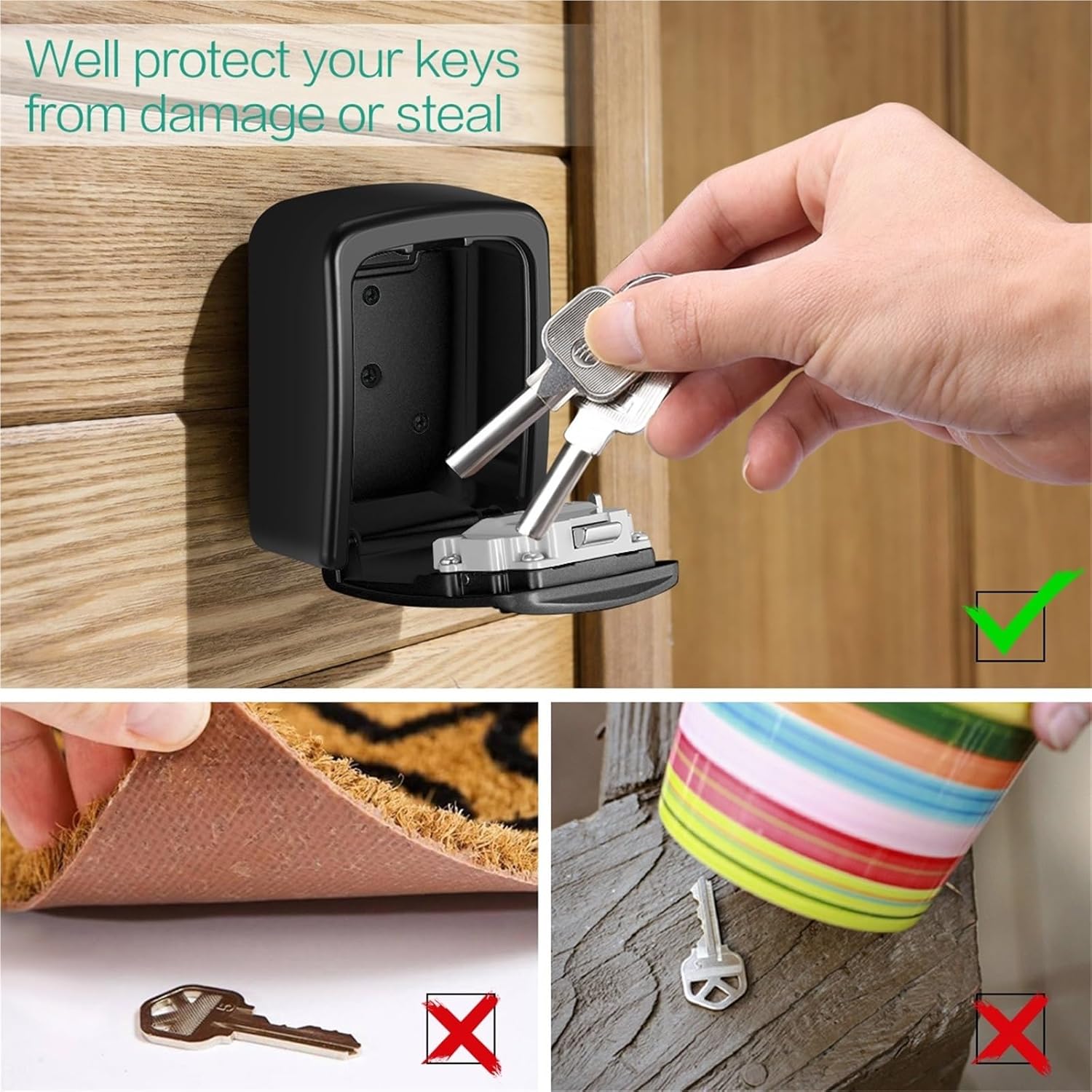 4 Digit Combination Key Storage Box Wall Mounted Large Capacity Lock 1Pcs