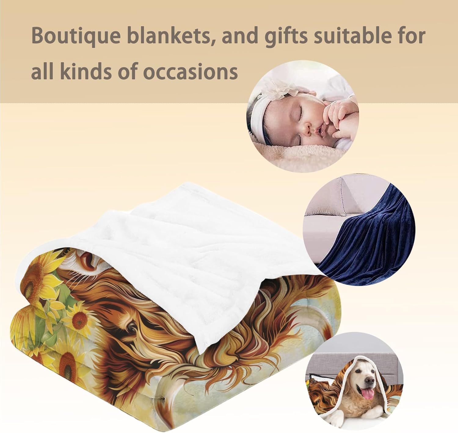 Highland Cow & Sunflower Blanket, Soft Warm Lightweight Yellow Flowers Flannel Throw Blanket for Couch, Bed, Travel & Outdoor, Decor, Cozy Fuzzy Blankets for Women Girls 60×50 in - Image 5