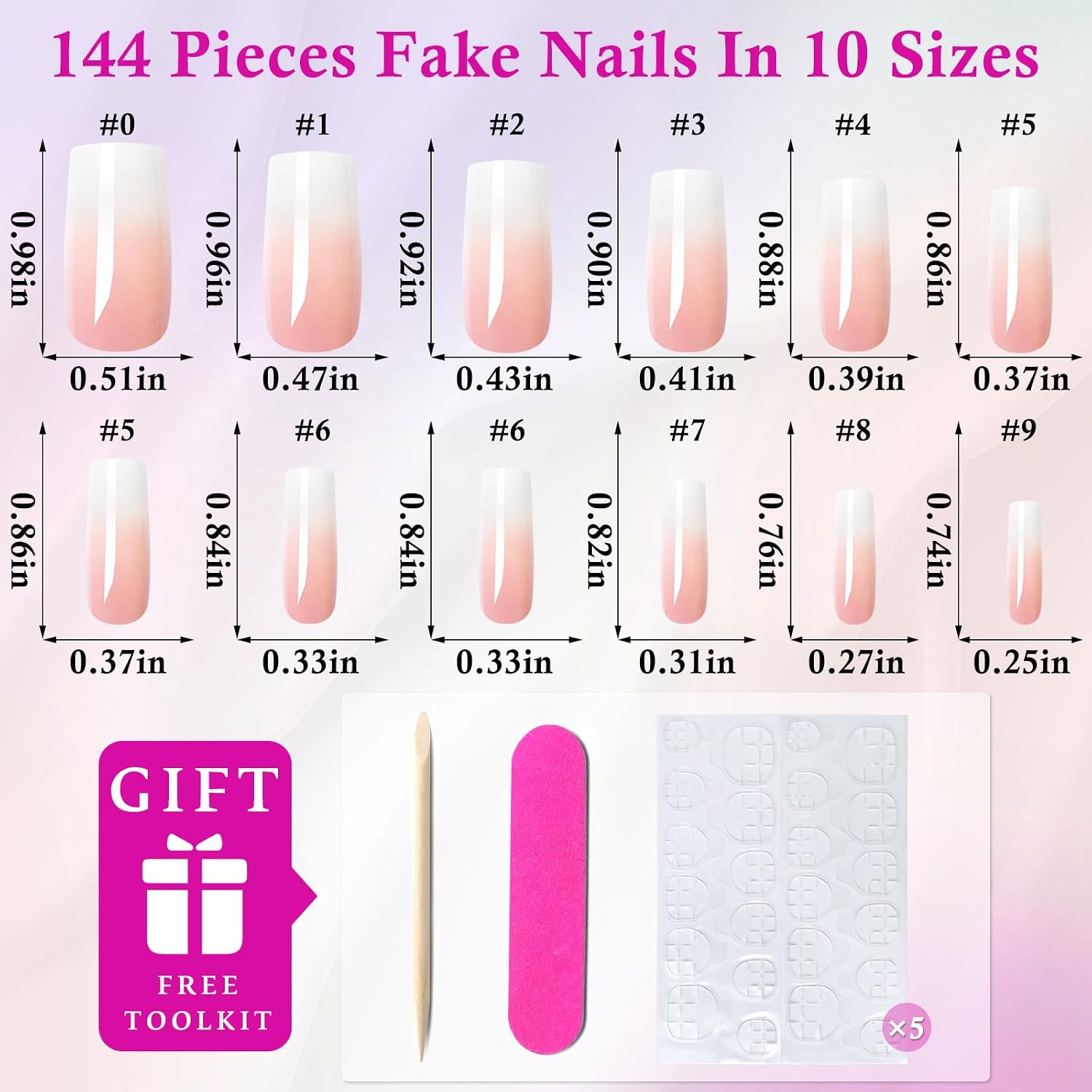 144pc Square Press on Nails Medium Fake Nails-Ombre Glue on Nail Press ons image 3