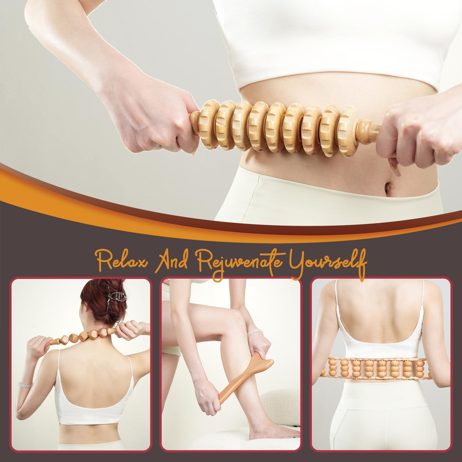 Il kit di massaggio per terapia del legno 7 in 1 ti aiuta a eliminare la cellulite, eseguire il drenaggio linfatico, rilassare i muscoli, alleviare il dolore muscolare e scolpire il tuo corpo