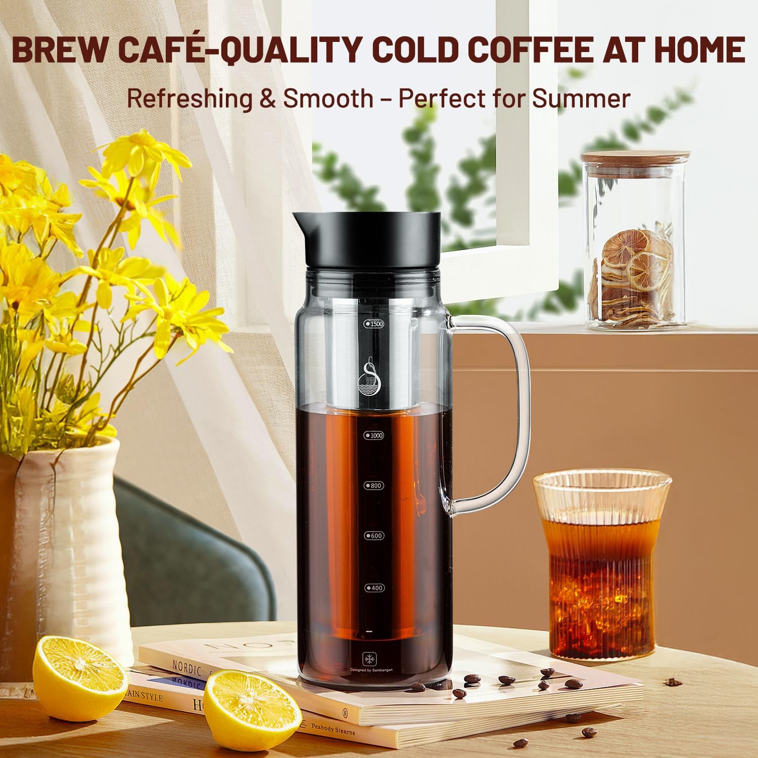 SAMBANGAN Cold Brew Coffee Maker Iced Coffee Maker Ice Tea Maker Glass Airtight - 1.5L/51oz Drinking Glasses, Drinking vessels, Coffee Services in the Nature of Tableware