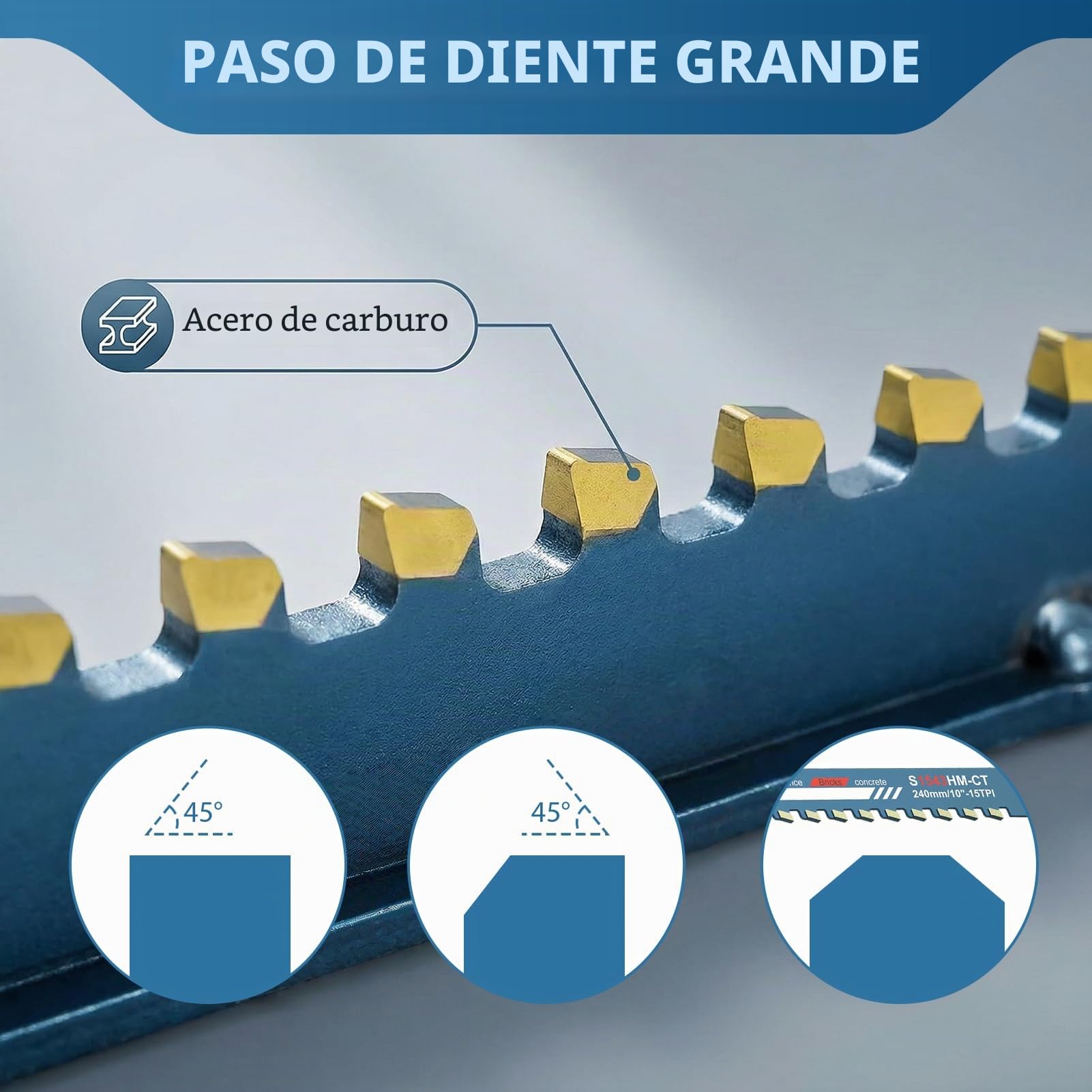 Hojas de Sierra Sable 240 mm Sierra de Sable S1543 Cuchilla Sierra Sable de Carburo para Metal Madera Hormigón Poroso Ladrillo Placa de Cemento