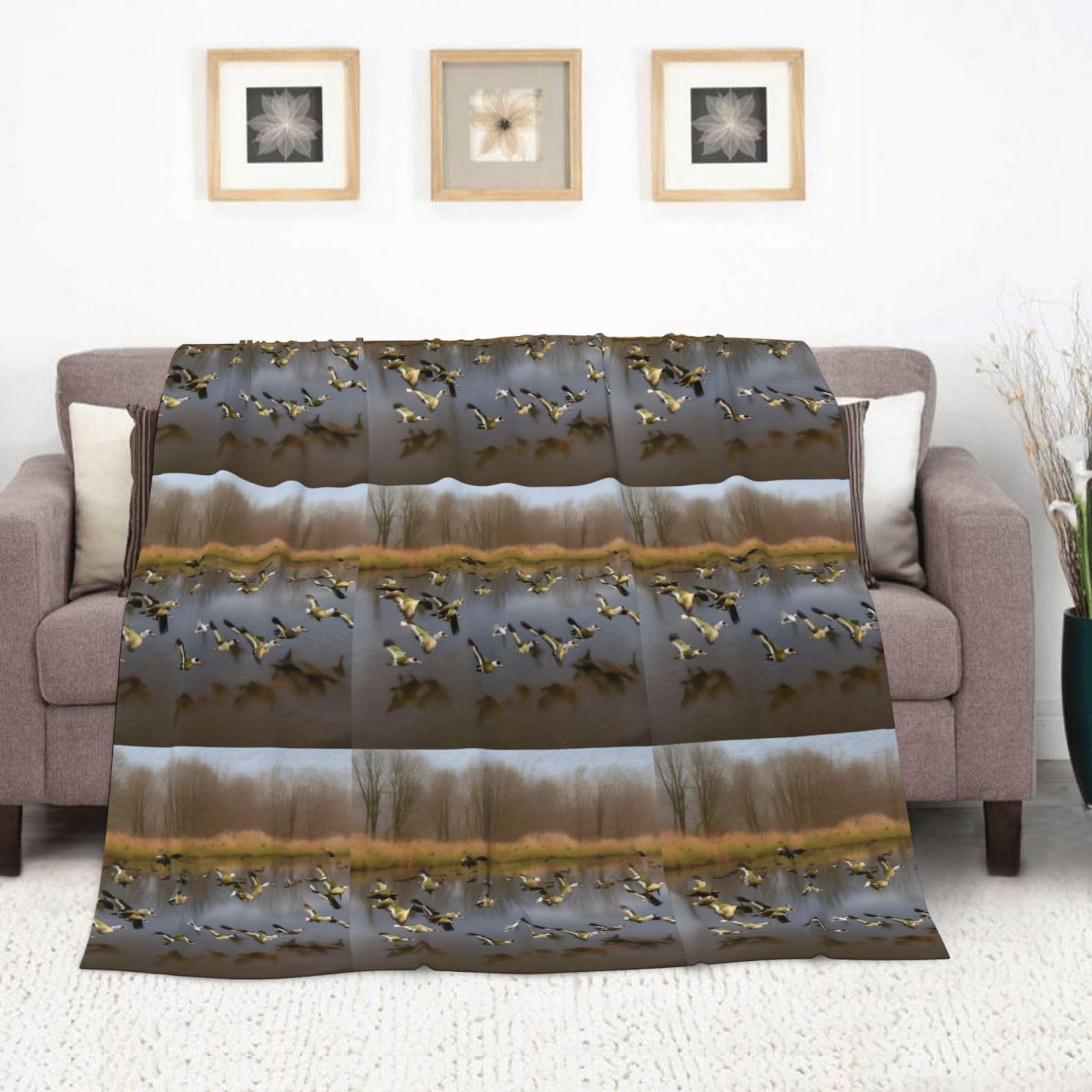 Couverture en flanelle imprimée de canards sauvages - 177,8 x 203,2 cm - Confortable et chaude - Pour l'hiver - Pour camping ou voyage