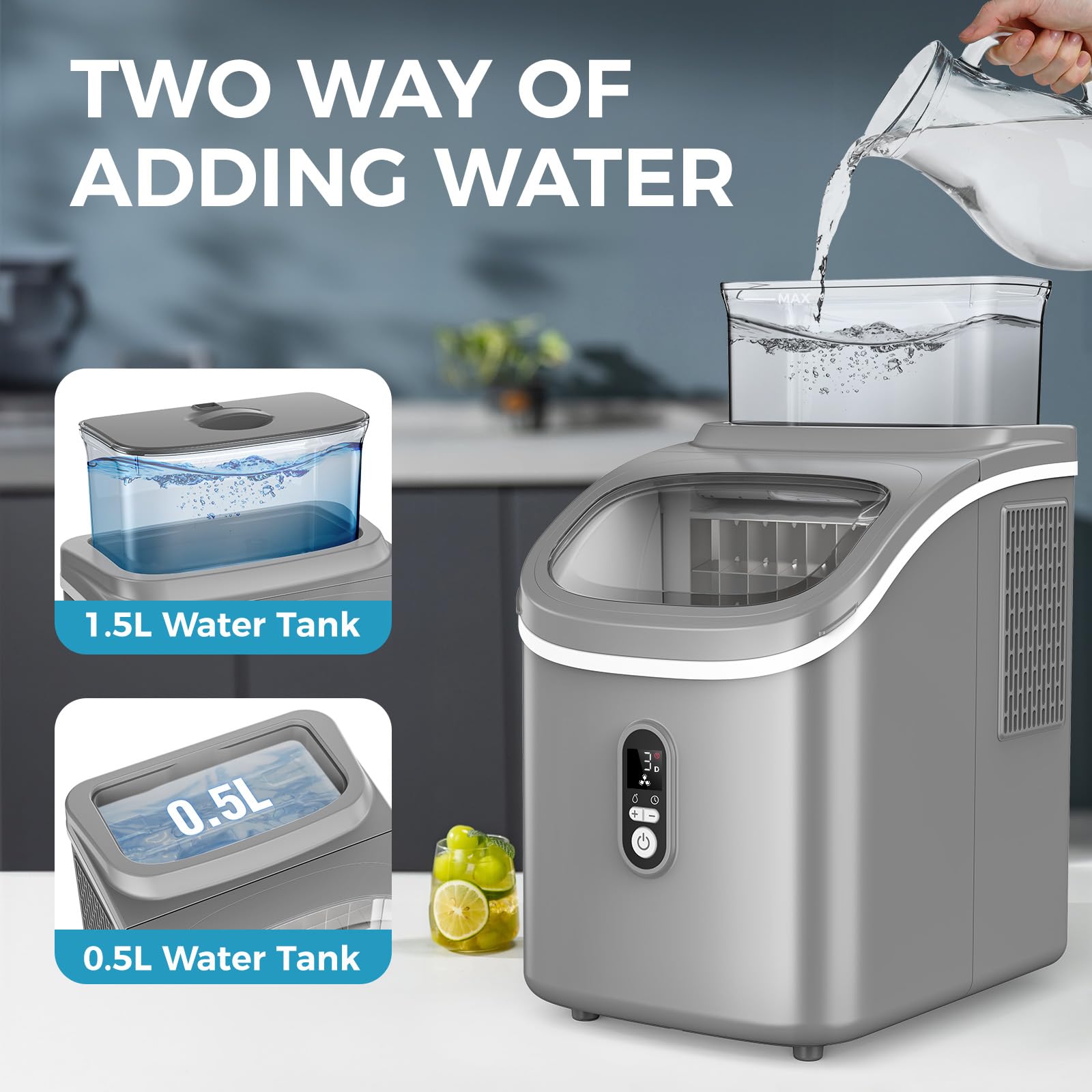 Cowsar Countertop Ice Cube Maker, 30lbs/24h Portable Ice Machine With Top External Water Tank, Self-Cleaning Function, 16 Pcs Ice Cube/13 Mins, Ice Scoop And Basket Perfect For Home, Office, Gray on Fridge.com - View 6