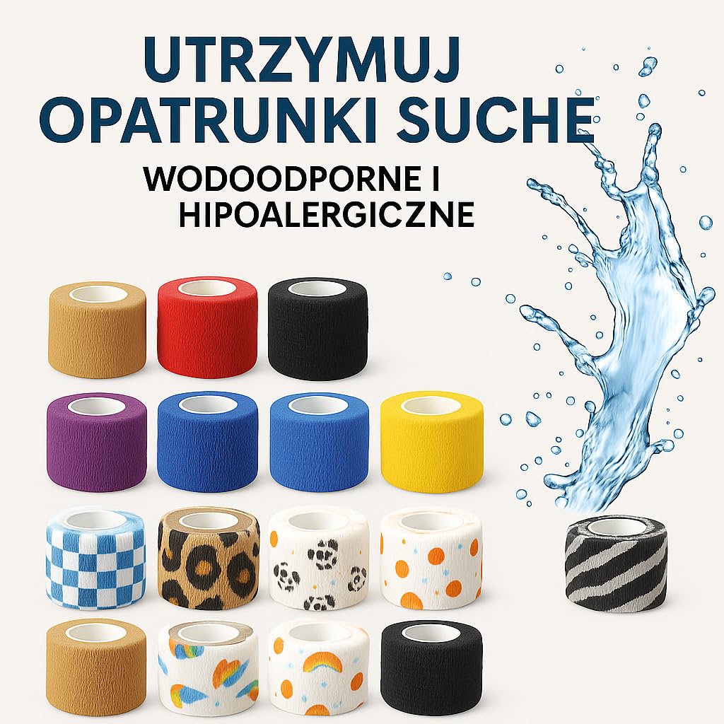 Sportowy bandaż samoprzylepny 36 szt. - Elastyczna taśma klejąca na rzep 2,5 i 5 cm - oddychająca, wodoodporna - do pielęgnacji zwierząt i ludzi - kolorowa i hipoalergiczna