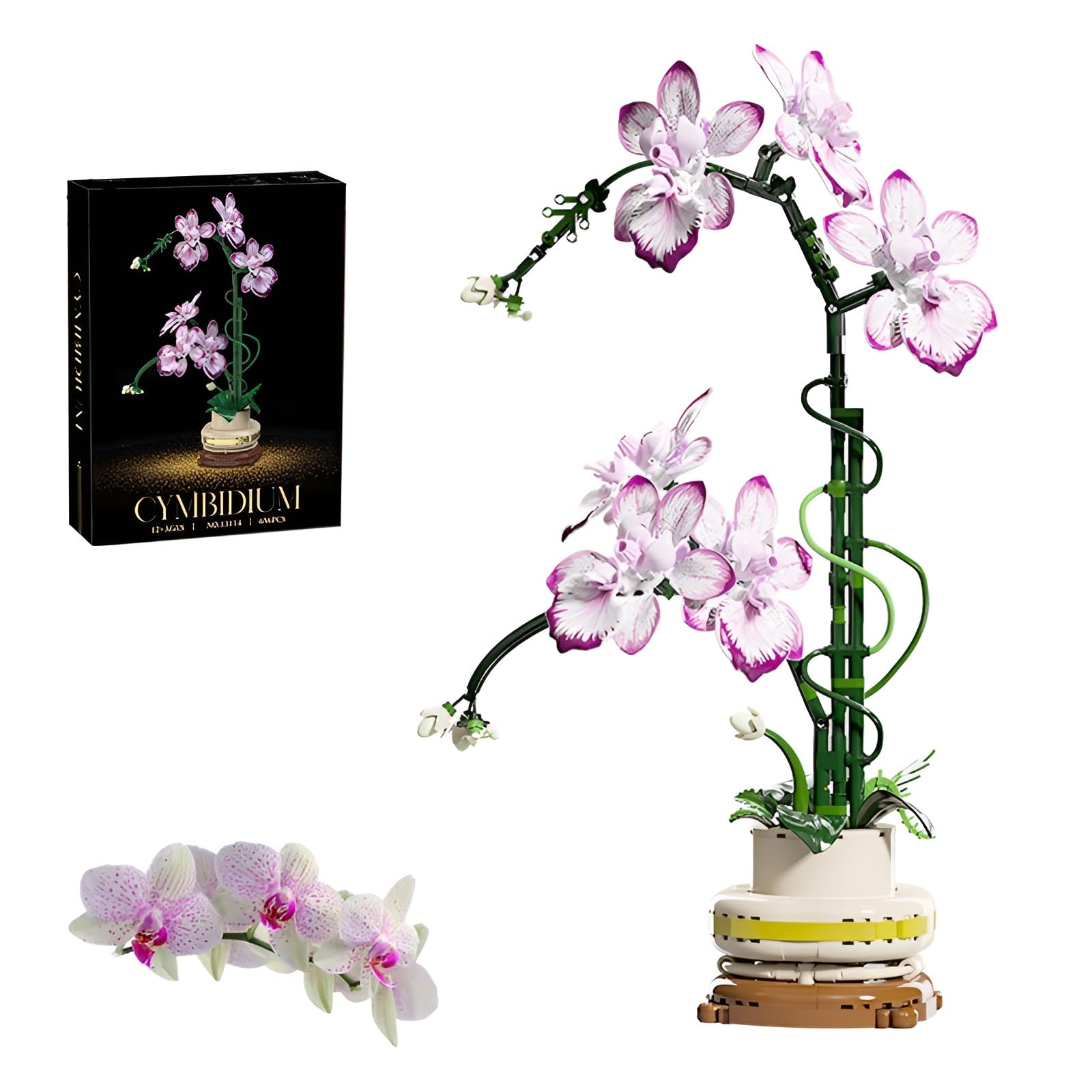 Set di mattoncini per costruzioni di fiori di orchidea, 696 pezzi di pianta artificiale in fiori giocattolo, kit di mattoncini modello collezione botanica per decorazione della casa, grandi regali per