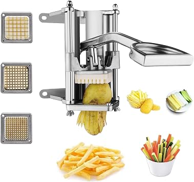 uyoyous French Fry Cutter, Wall Mount Potato Cutter for Fries with 1/2, 3/8, 1/4 Blades, Stainless Steel Commercial Vegetable Fruit Chopper for Cucumber, Carrot, Sweet Potato