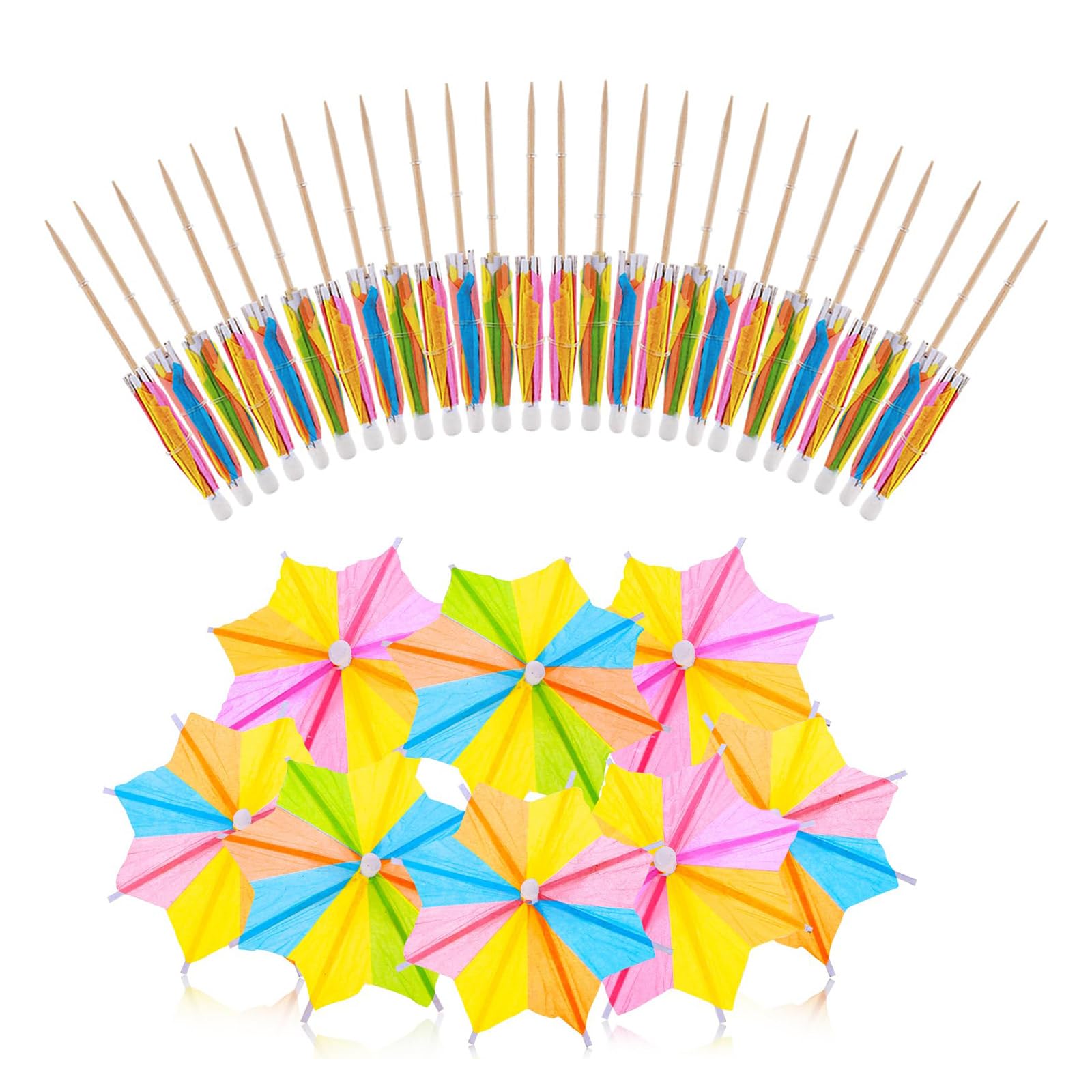 Tsophreniq 144Pcs Color Octagonal Umbrella Wood Skewers Food Picks Fruit Fork Party Cake Dessert Salad Stick Toothpick Skewer Wood Forks